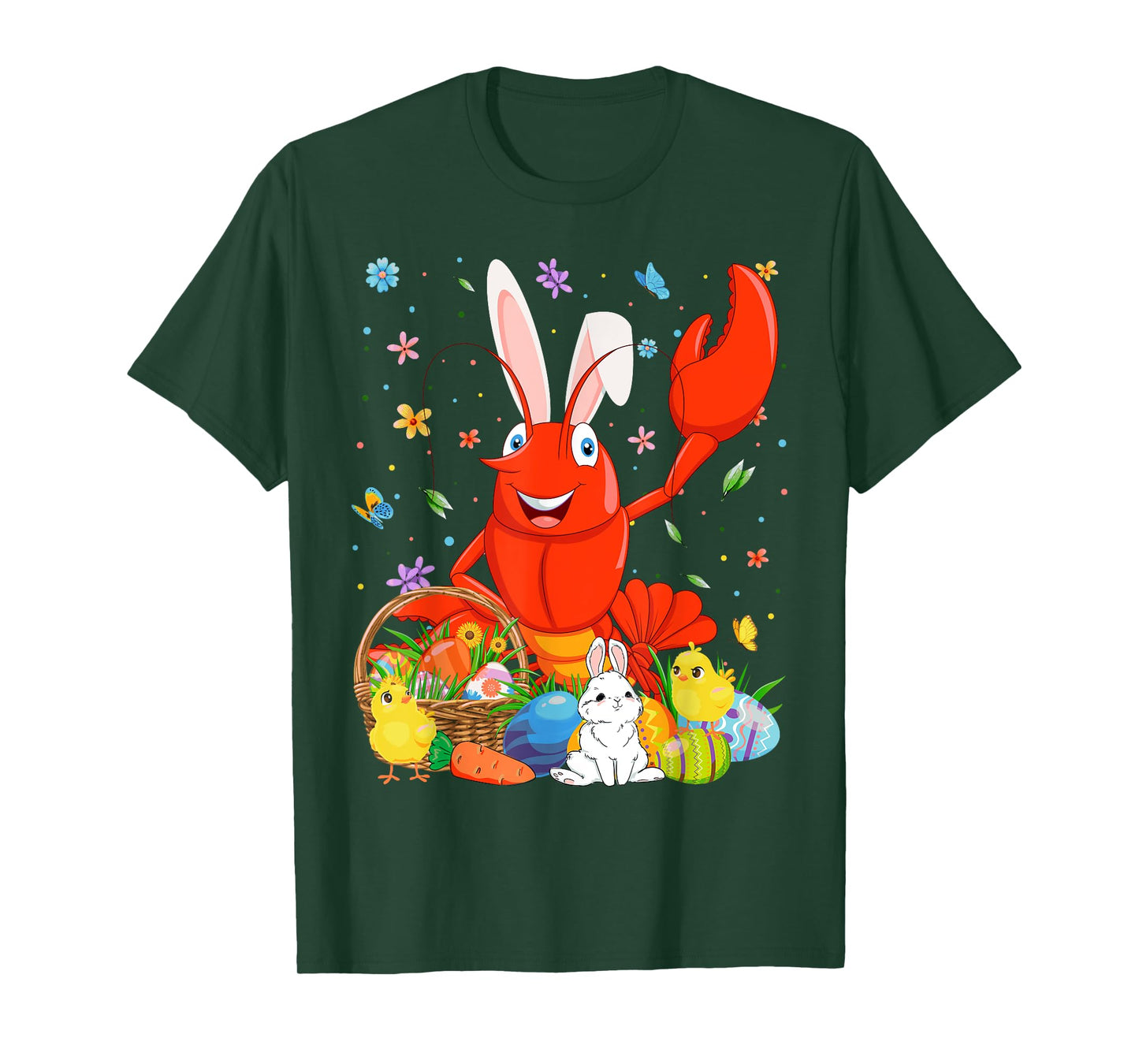 Cute Crawfish Bunny Ears Easter Eggs Basket Happy Easter Day T-Shirt