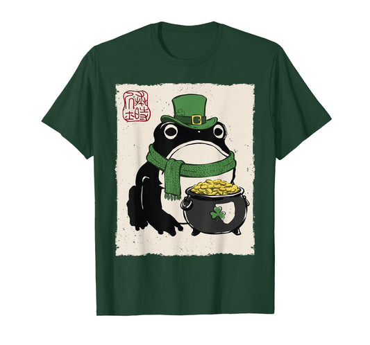 Grumpy Frog Funny St. Patricks Day Cloverleaf Anime Japanese T-Shirt - T-Shirt | Forest