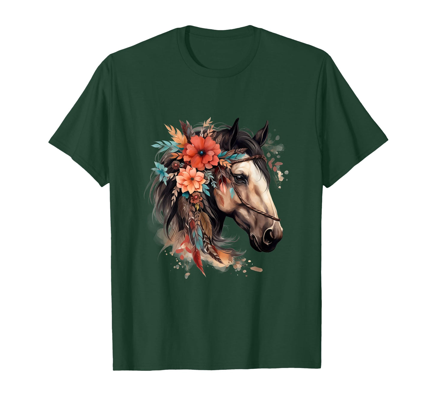 Floral Wild Horse Country Horse Riding T-Shirt