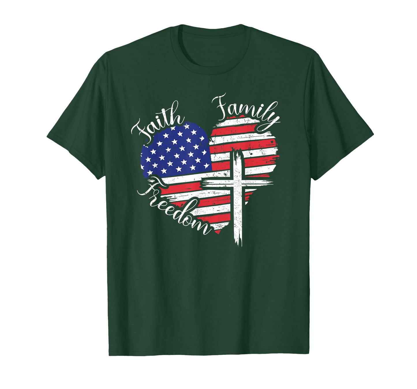 Faith Family Freedom Heart Christian American 4th of July T-Shirt