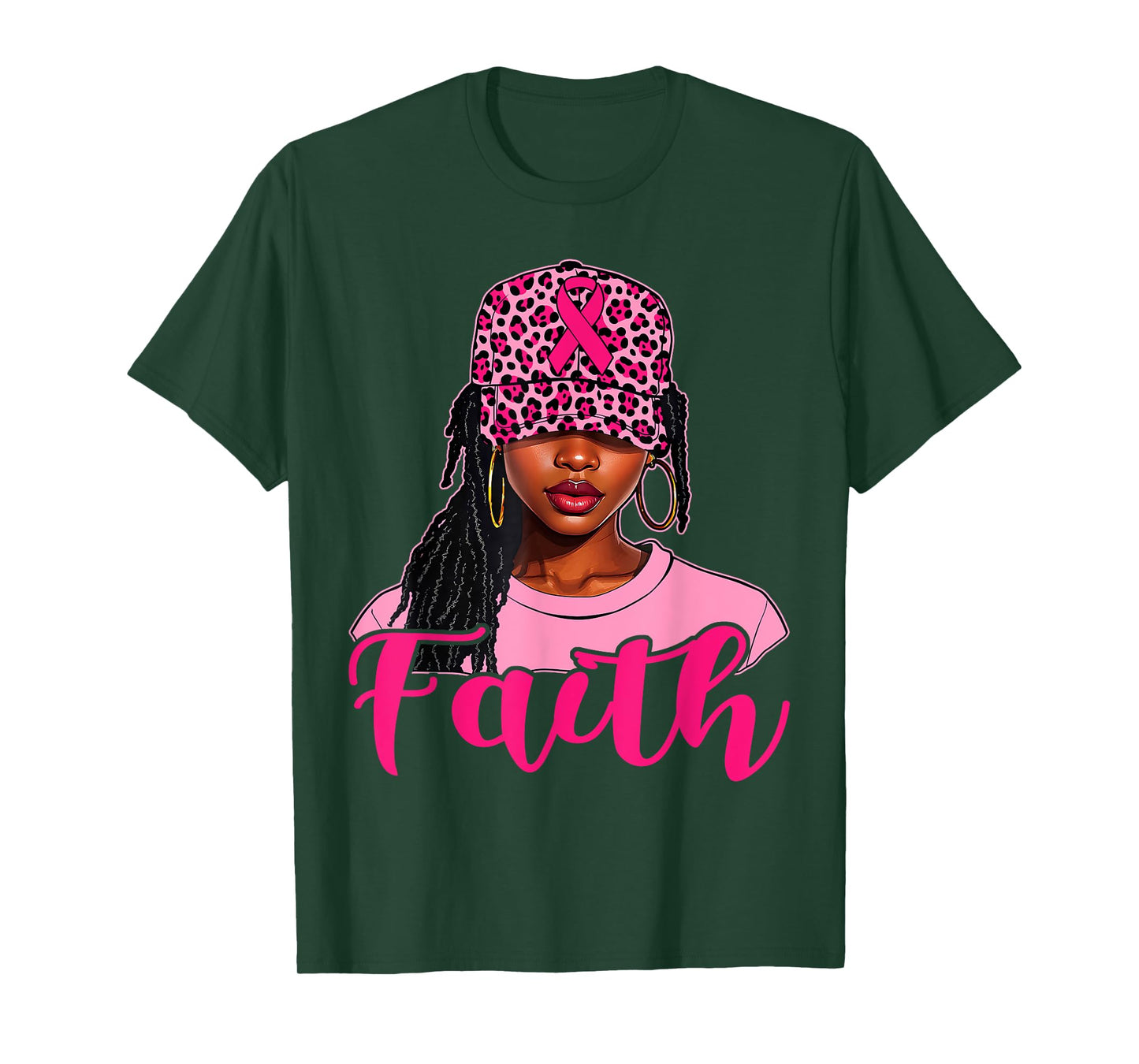 Faith Black Women Afro Christian Breast Cancer Awareness T-Shirt