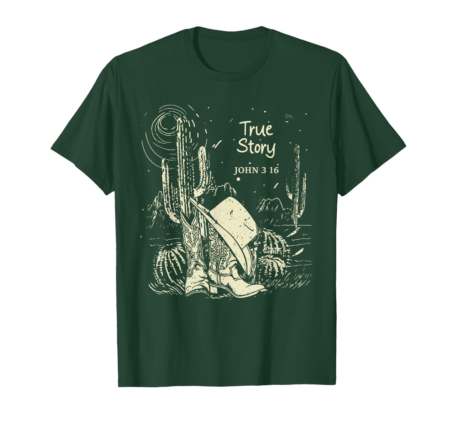 True-Story John 3:16 Boot with Hat Cowgirl Cactus T-Shirt