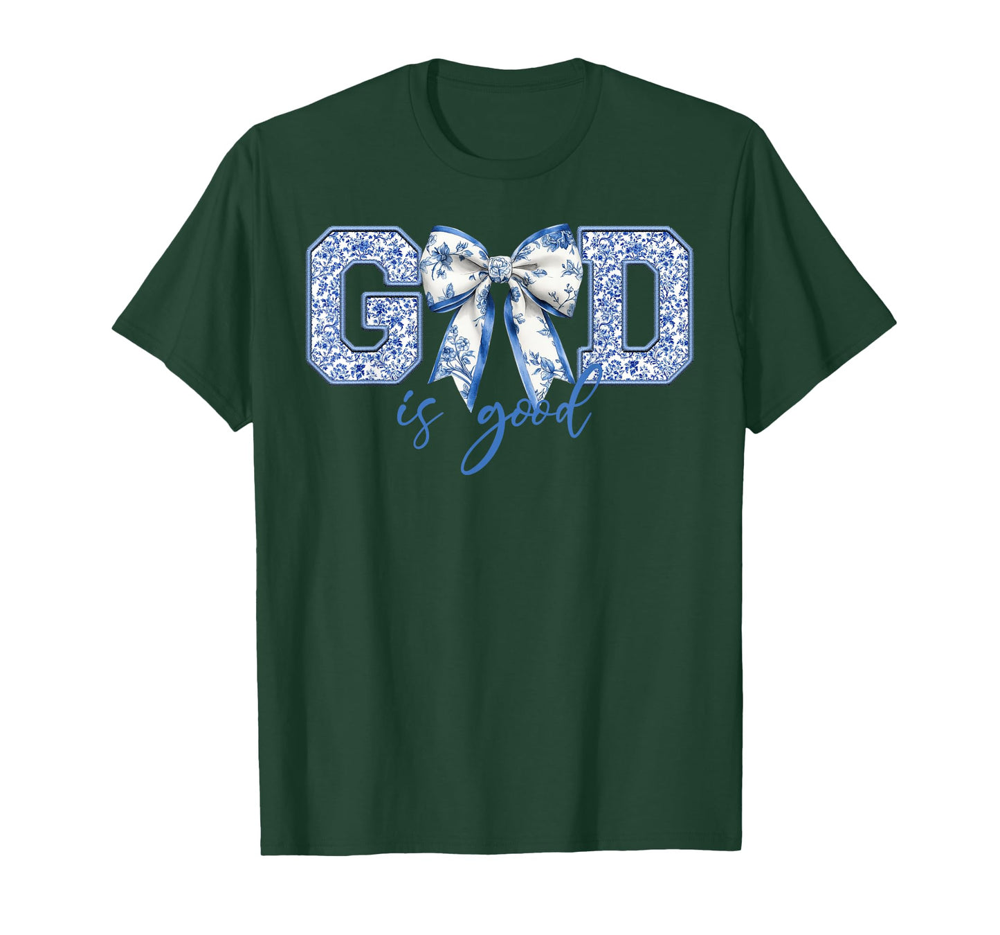 God Is Good Blue Coquette Bow Bible Verse T-Shirt