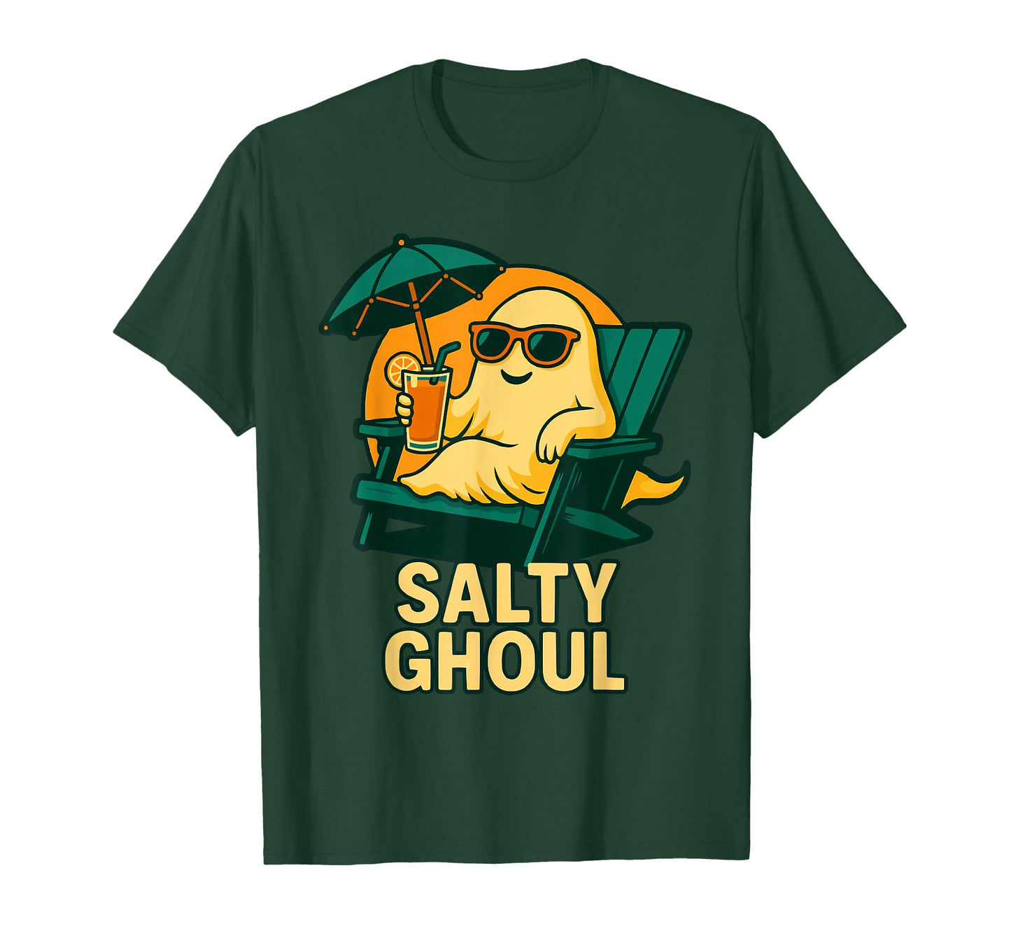Funny Ghost Salty Ghoul Sunset Summer Halloween Summerween T-Shirt
