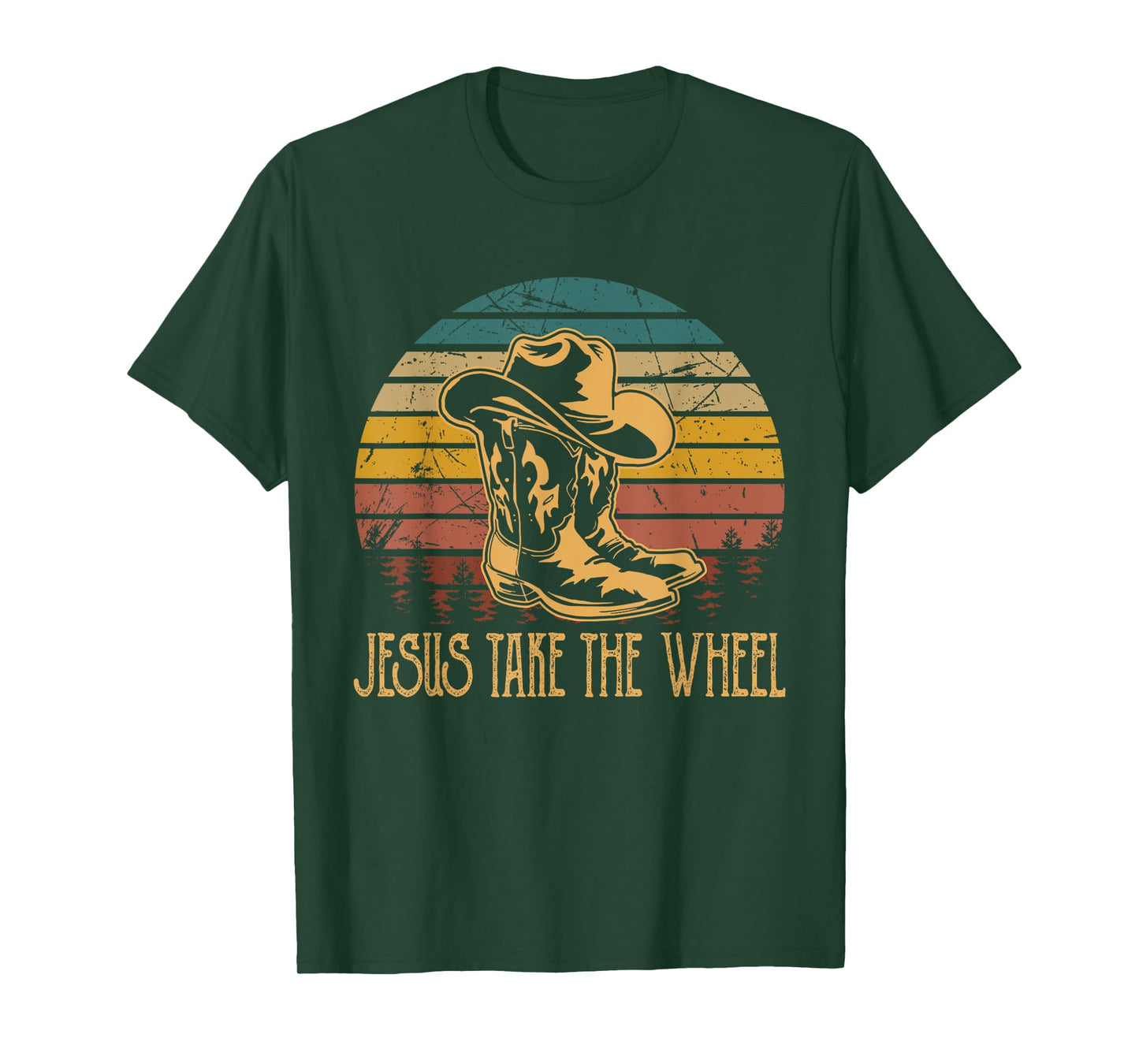 Vintage Funny Music Designs Jesus Take The Wheel Western Horse Riding T-Shirt