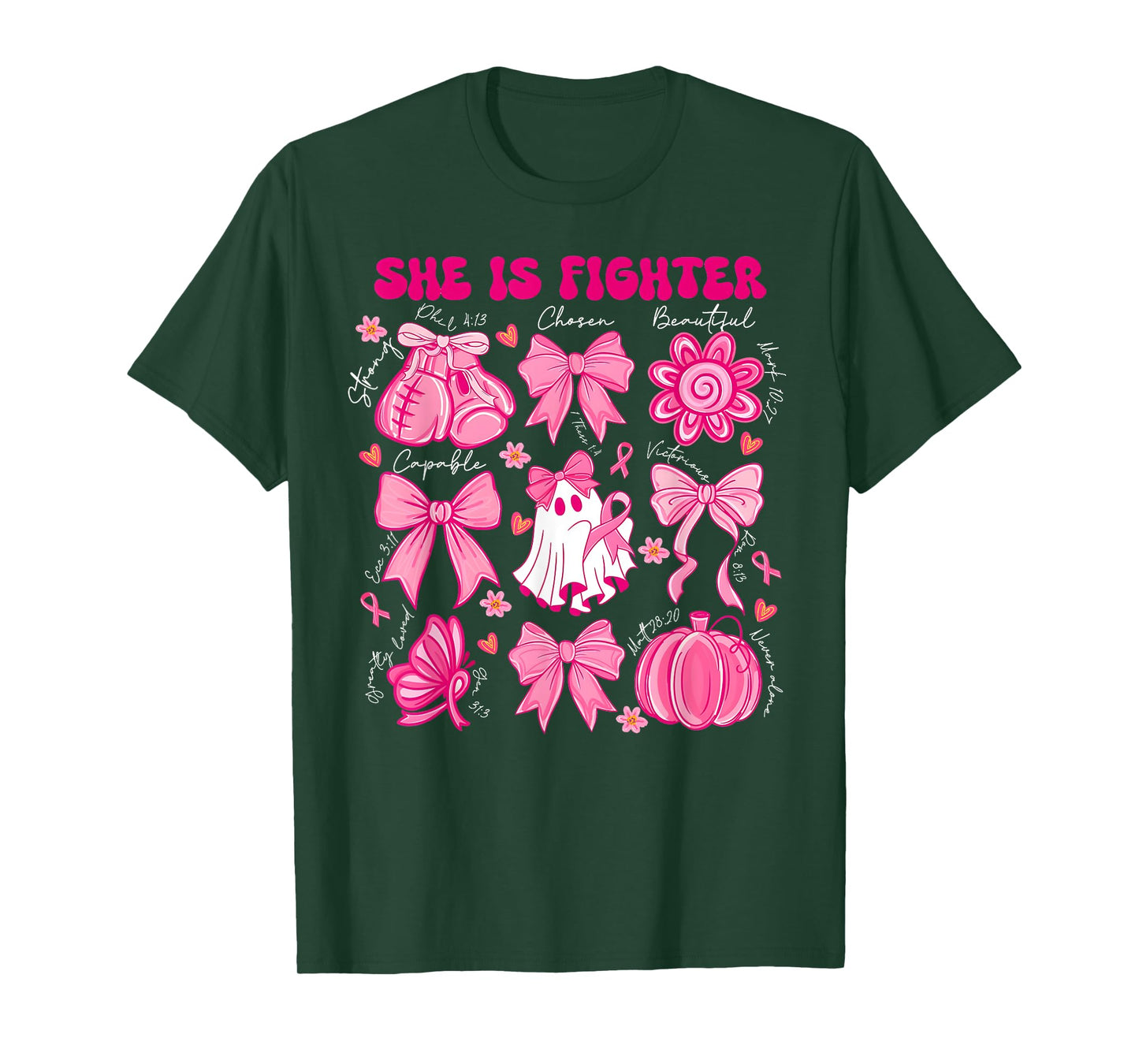 She Is A Fighter Christian Breast Cancer Warrior Wear Pink T-Shirt