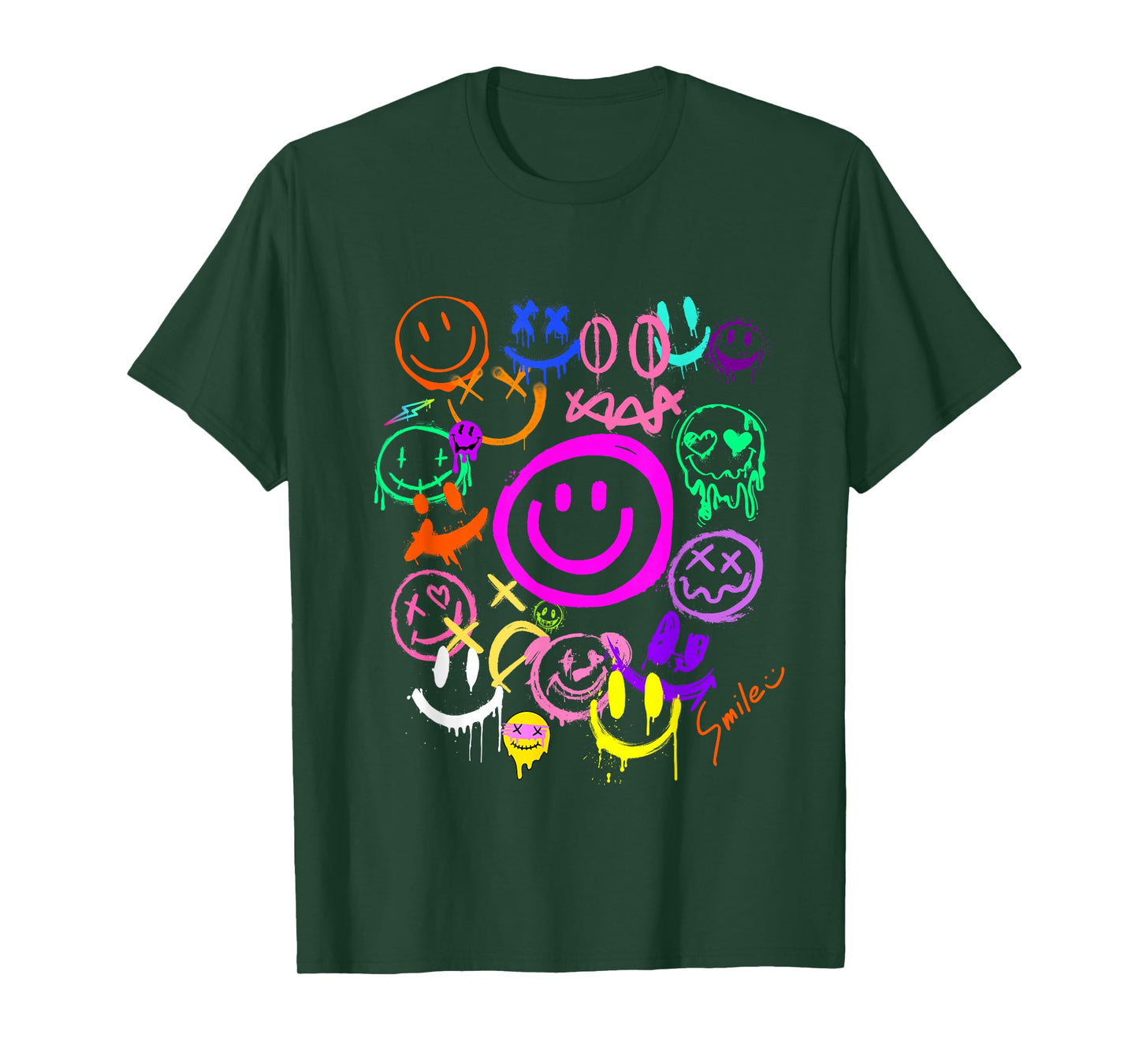 Smile Face Emoticons Fun Vivid Graffiti Smileys, Graphic T-Shirt