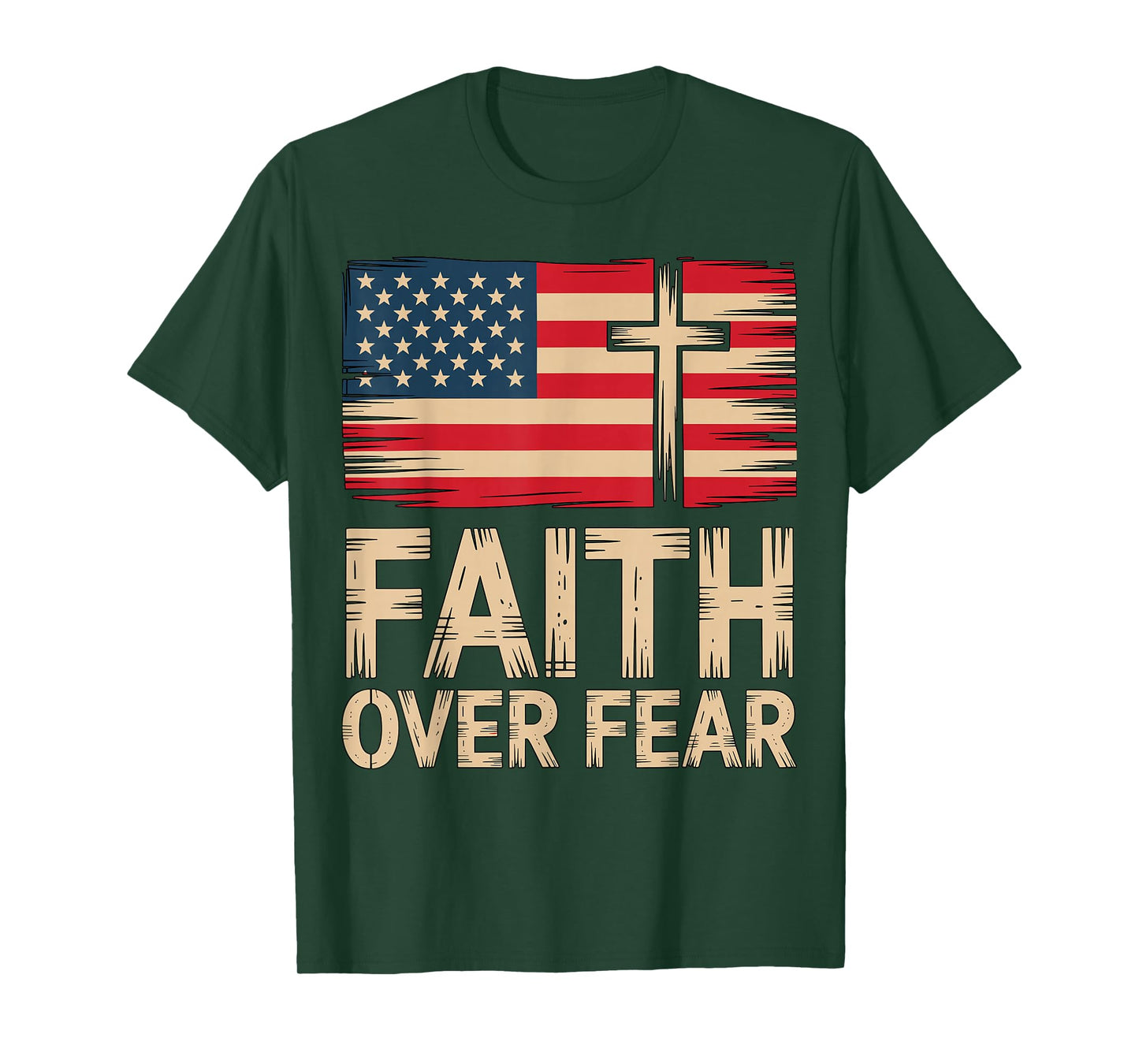 Faith Over Fear Cross American Flag T-Shirt