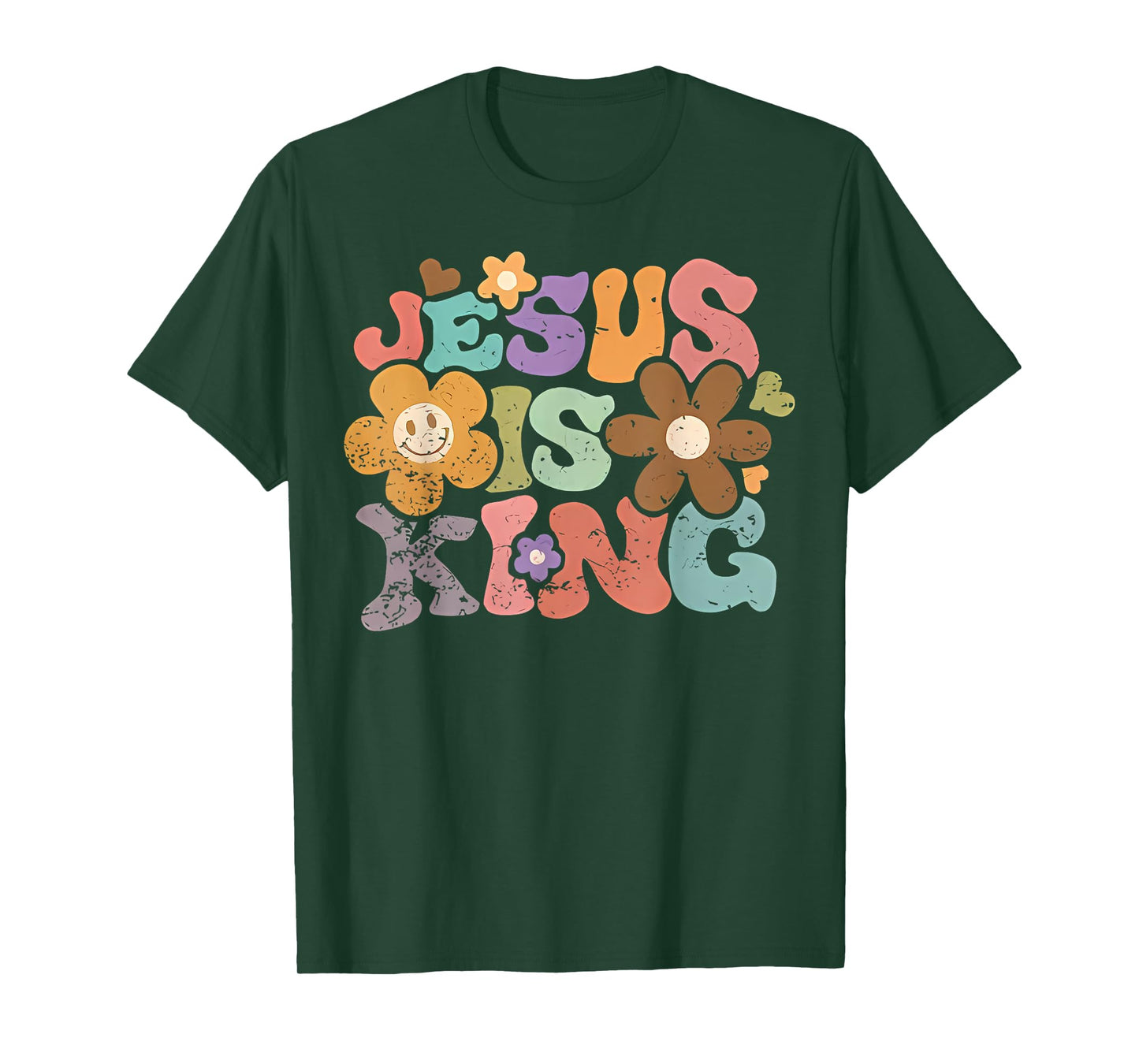 Groovy Jesus Is King Retro Floral Christian Bible Verse T-Shirt