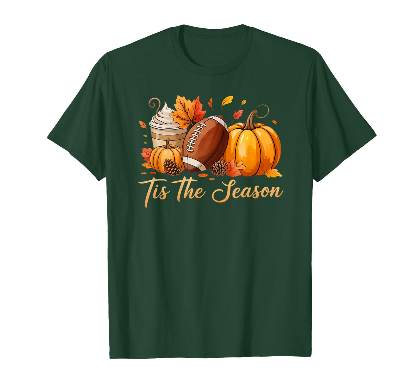Tis The Season Fall Thanksgiving Pumpkin Spice Football Tee T-Shirt