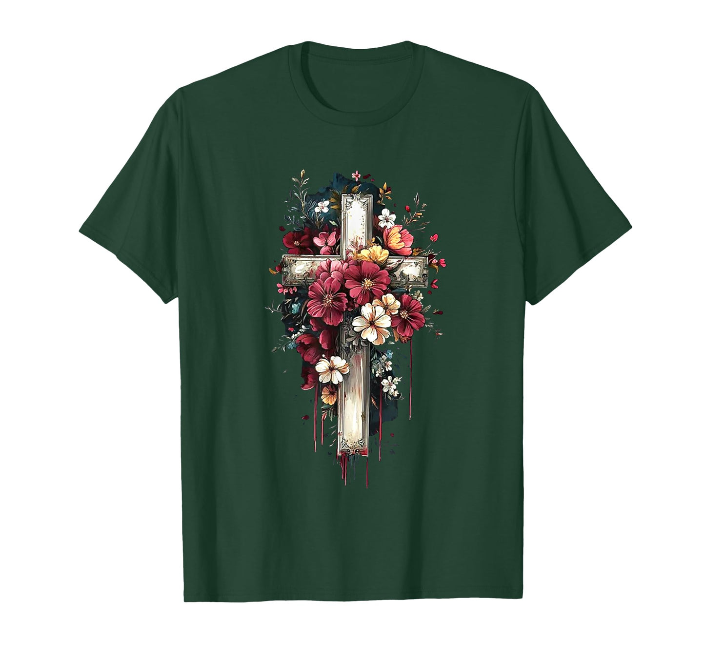 Retro Faith Floral Cross Flowers Blooming Cross Christian T-Shirt