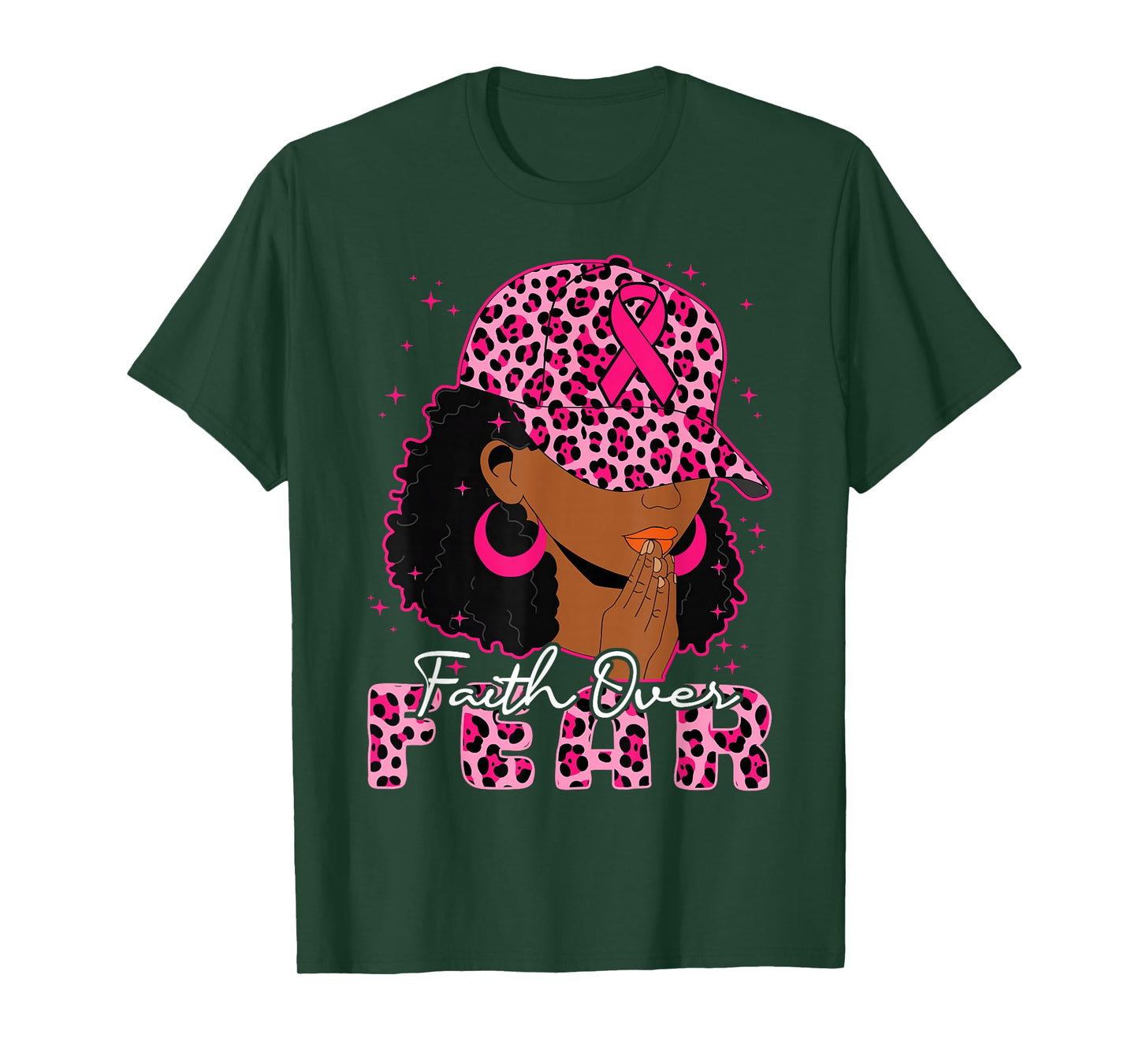 Faith Over Fear Christian Black Women Afro Breast Cancer T-Shirt