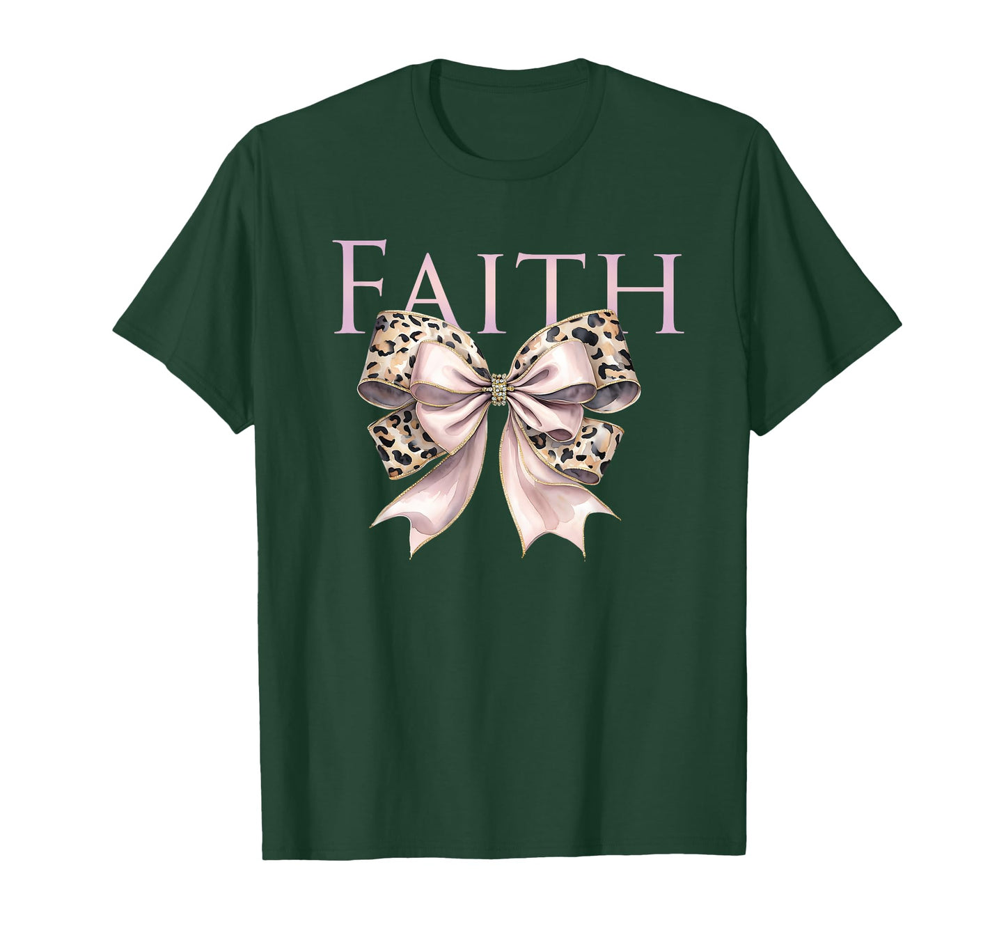 Faith Pink Bow Leopard Print Design T-Shirt