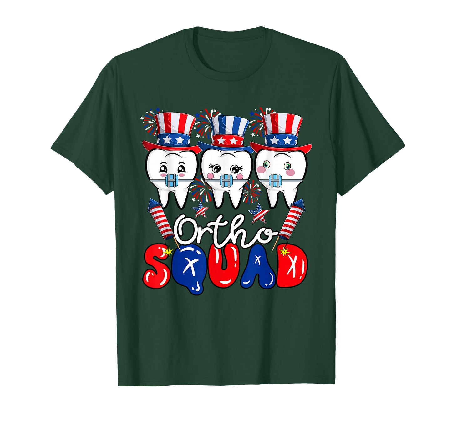 Ortho Squad 4th July US Flag Orthodontist Braces Dentist T-Shirt