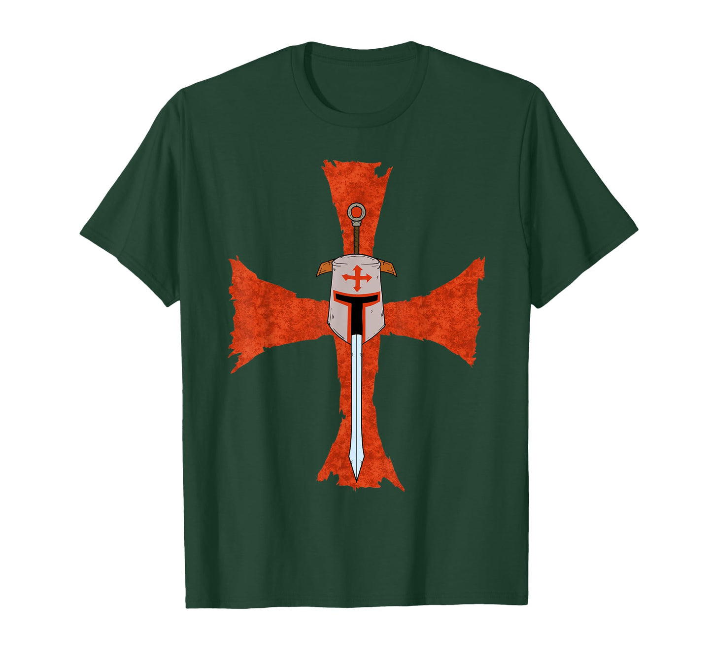 Mens Deus Vult Crusade Sign Cross Crucifix Medieval Templar Sword T-Shirt