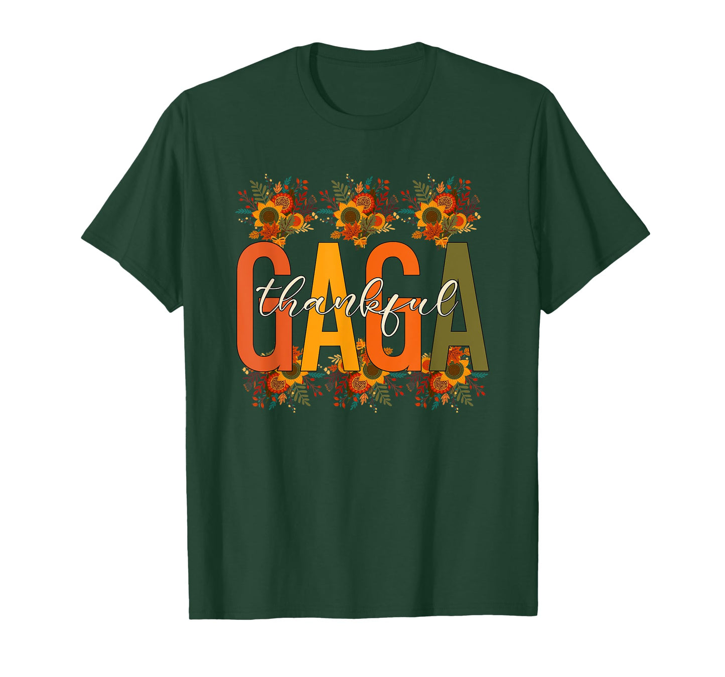 Floral Thankful Gaga Fall Leaves Autumn Thanksgiving T-Shirt
