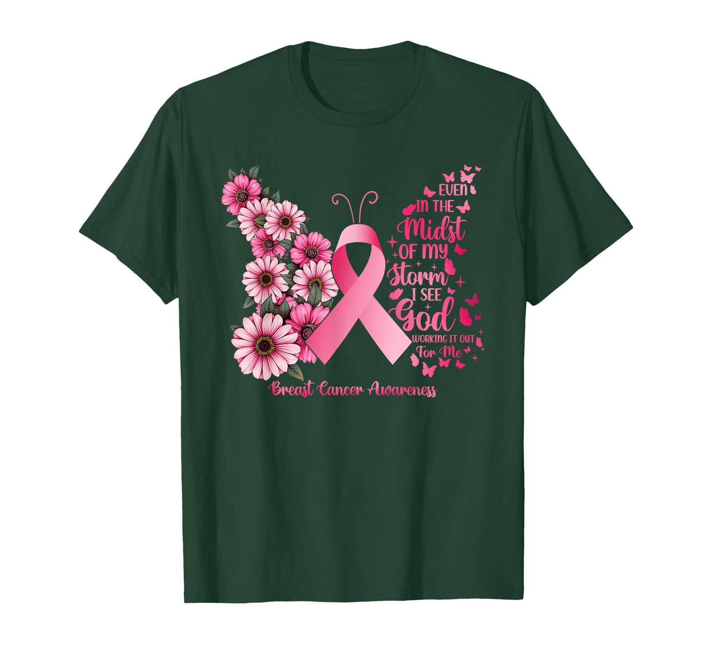 Bible Verse God Butterfly Breast Cancer Awareness T-Shirt