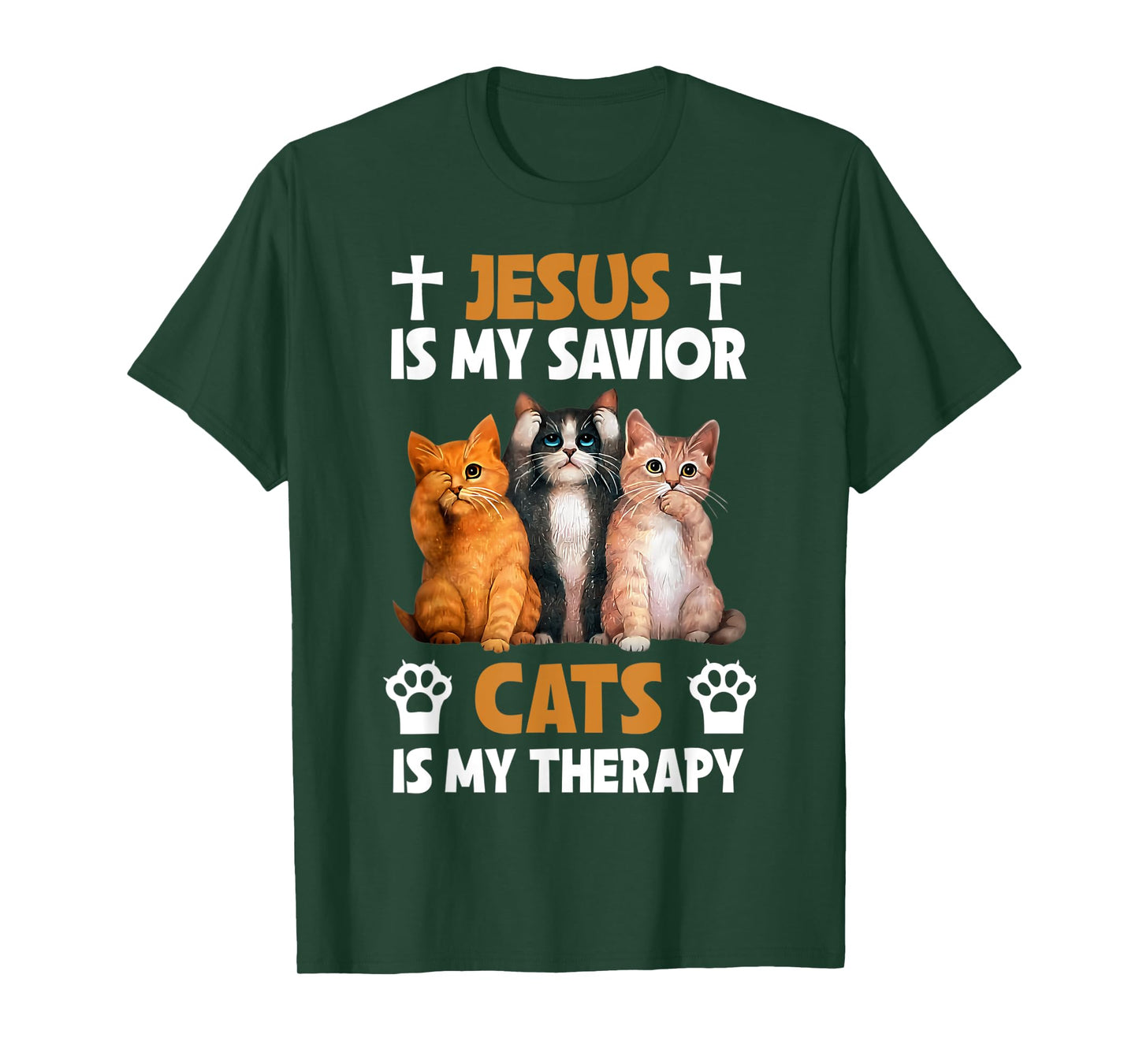 Jesus is My Savior Cats are My Therapy Christian Funny Cat T-Shirt