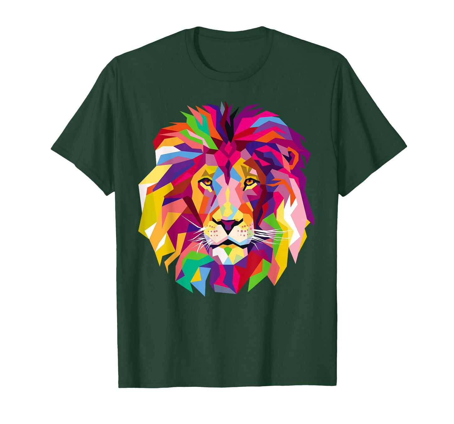 Elegant, Cool Lion Head Design with Bright Colorful T-Shirt