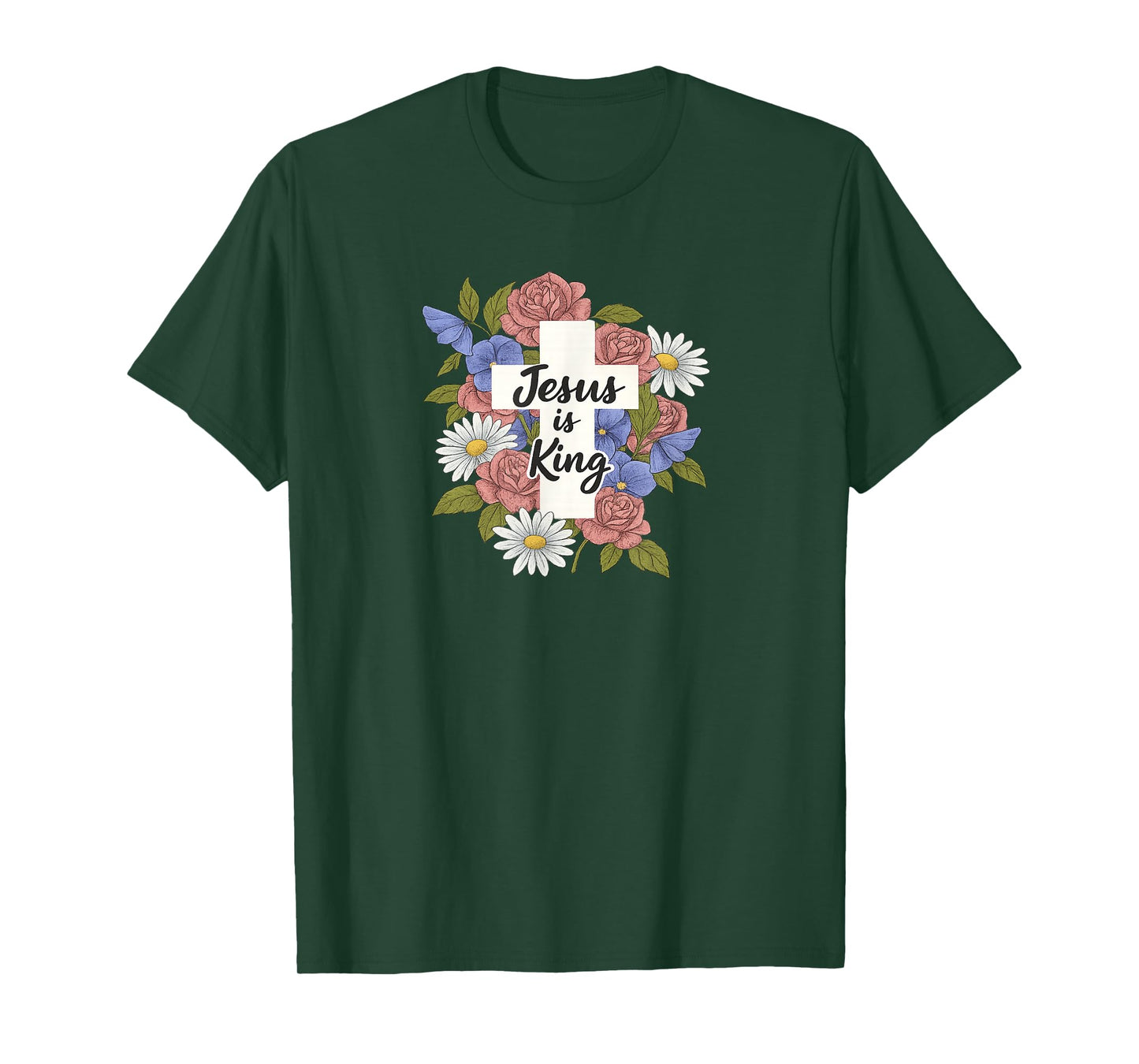 Jesus is King Cross with Floral Wreath T-Shirt