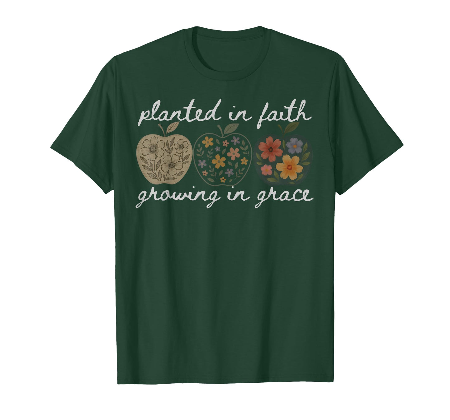 Planted In Faith Growing In Grace Floral Christian Teacher T-Shirt