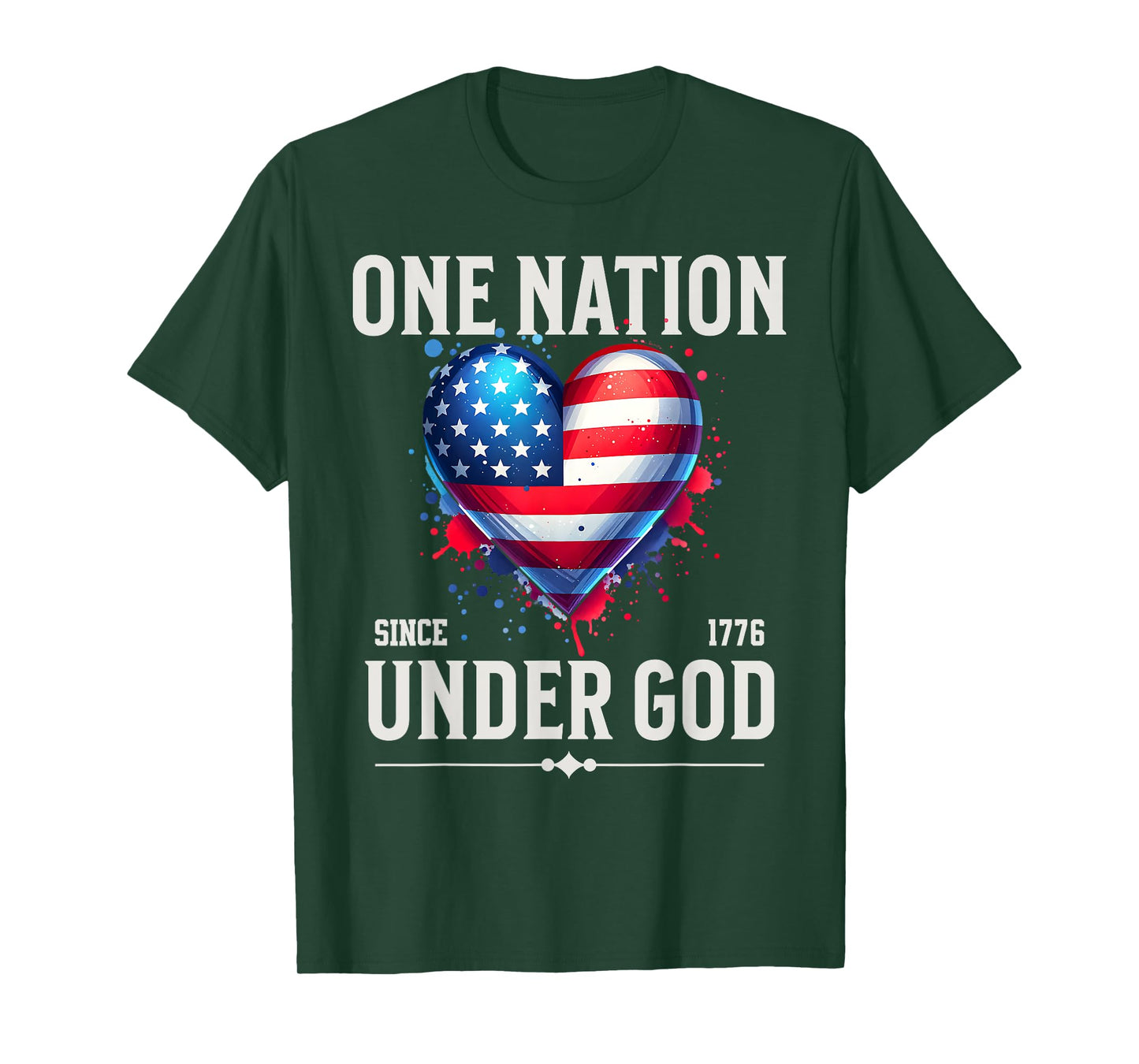 One Nation Under God Heart Flag Patriotic Christian T-Shirt