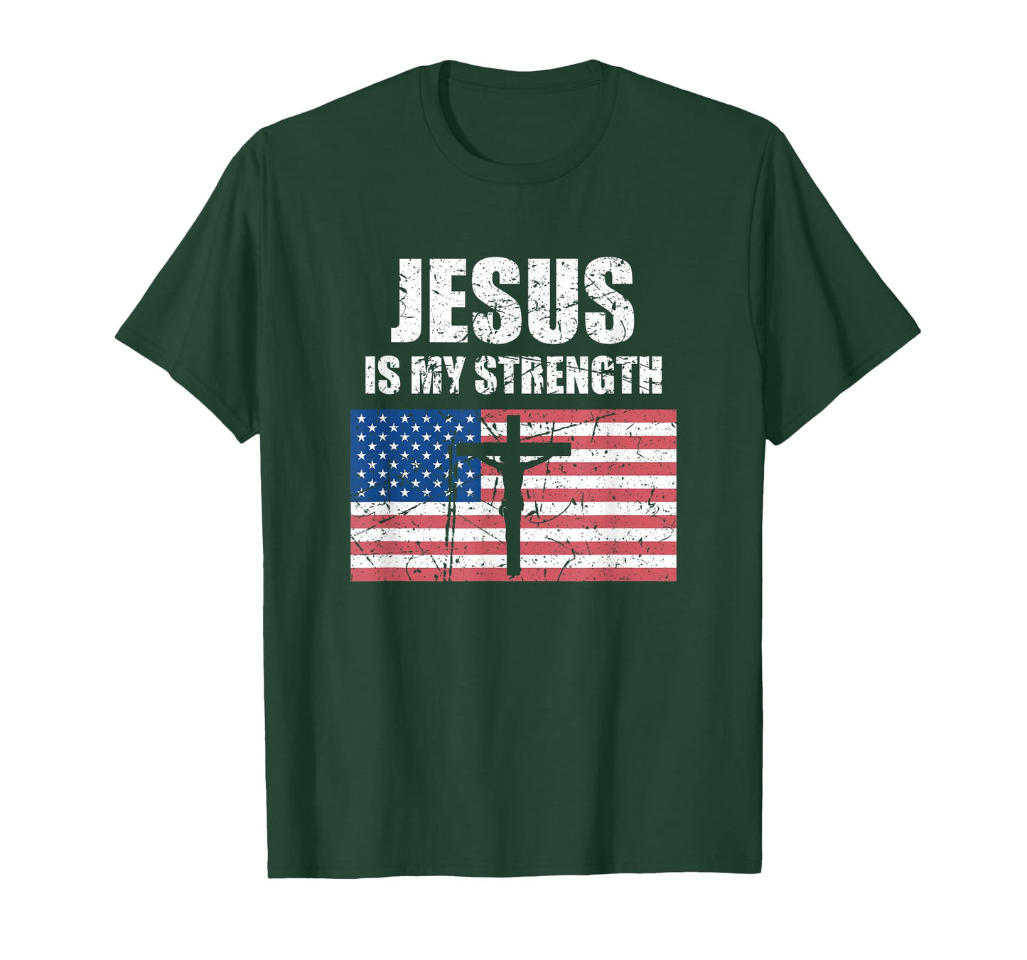 Jesus is My Strength USA Flag Christian Cross Art T-Shirt