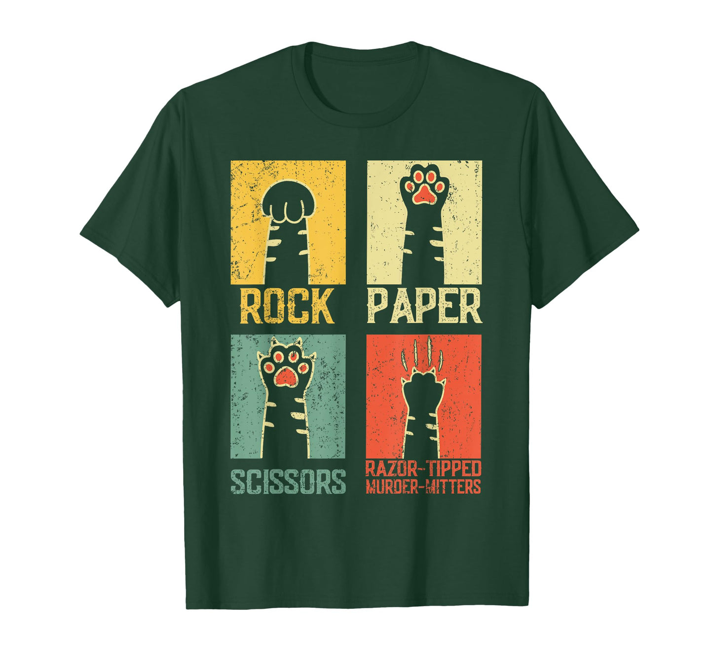 Retro Rock Paper Scissors Hand Game Cute Paw Humor Cat Meme T-Shirt for Men Women