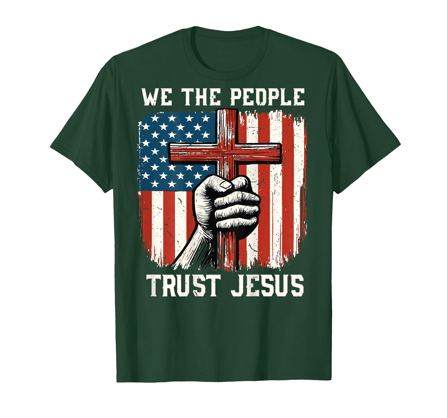 On-Back We The People Trust Jesus Patriotic Christian Faith T-Shirt