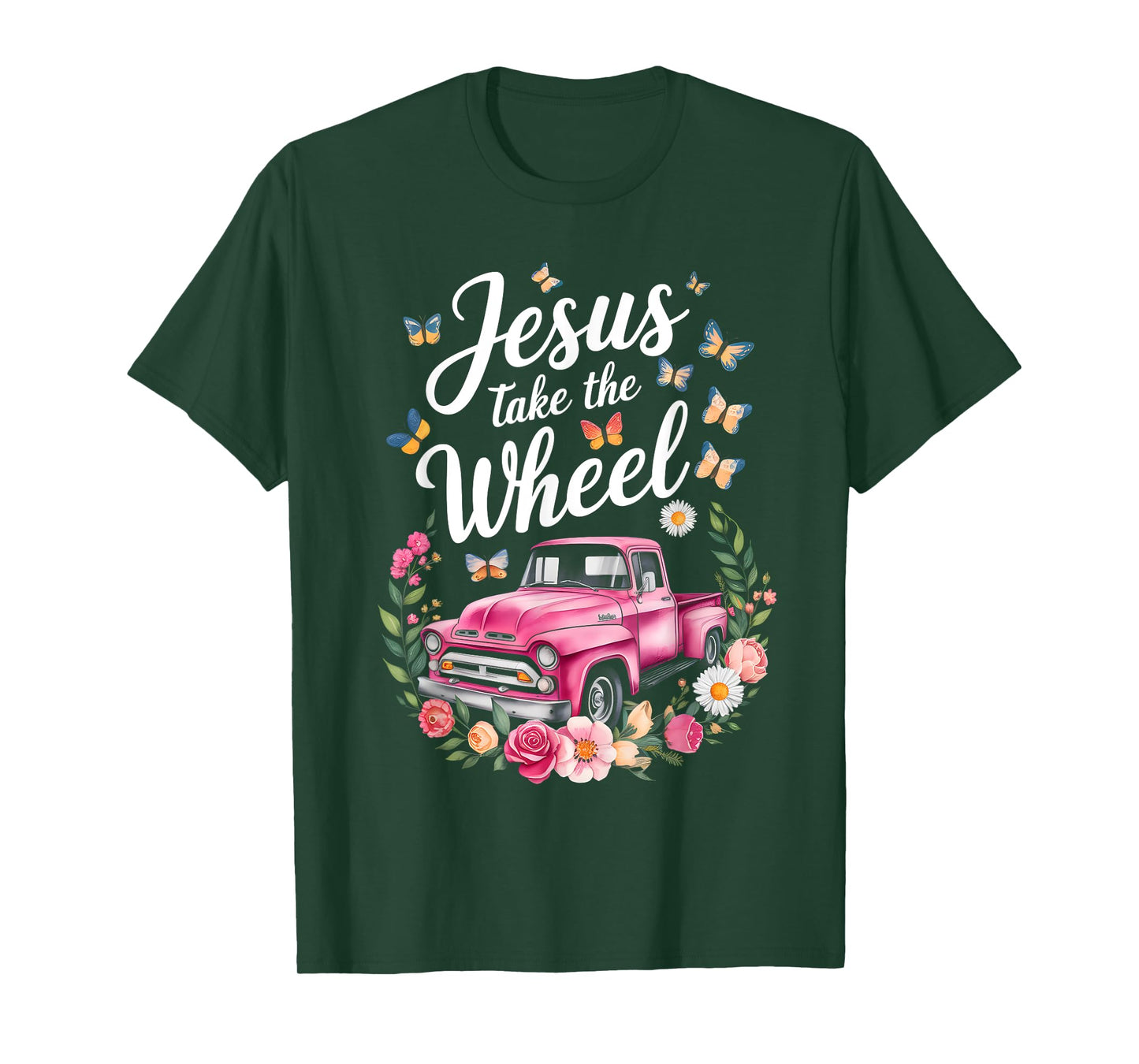 Jesus Take The Wheel Floral Farm Truck Catholic T-Shirt