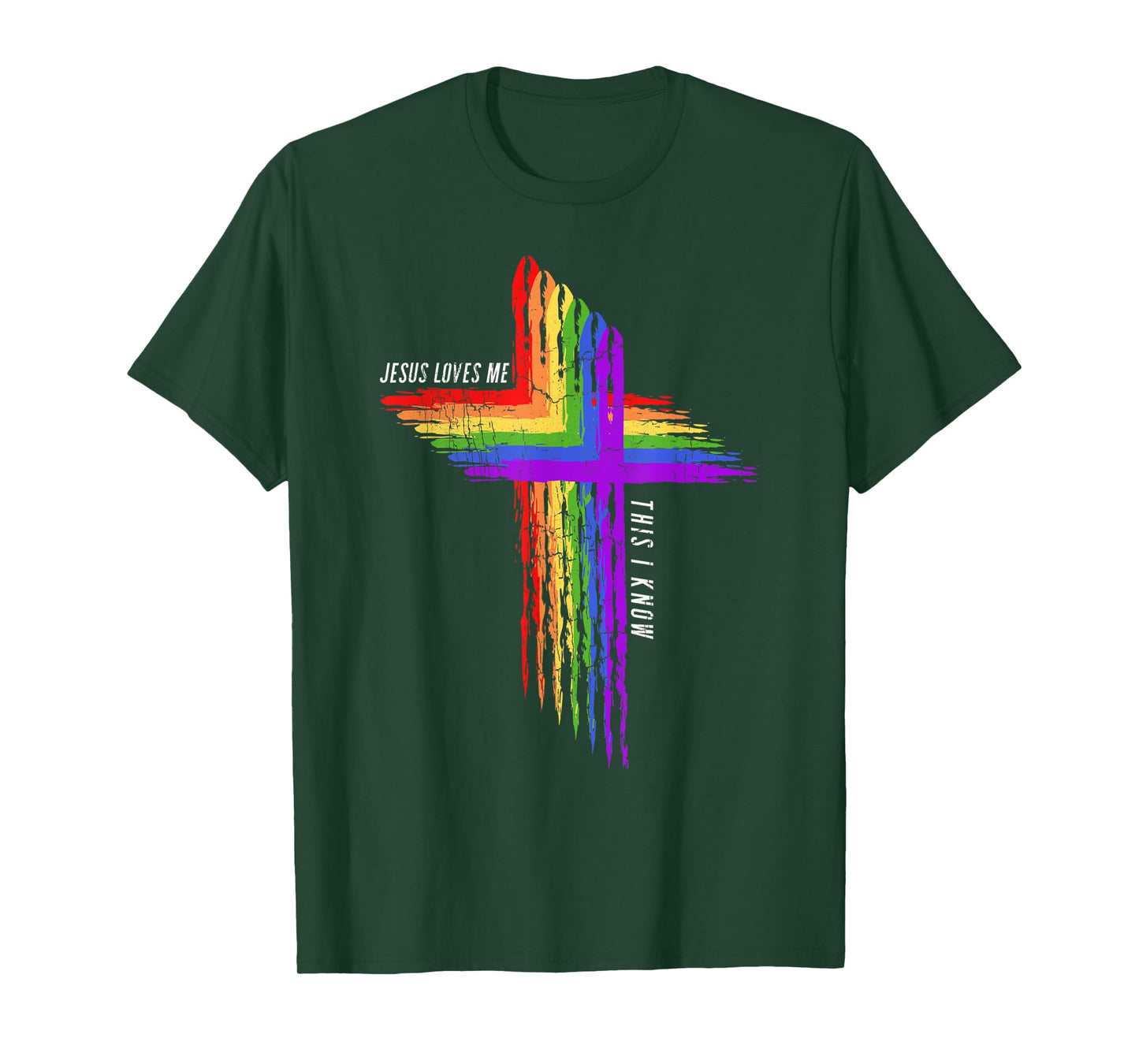 Vintage Retro Cross Jesus Loves Me LGBT Rainbow Christian T-Shirt