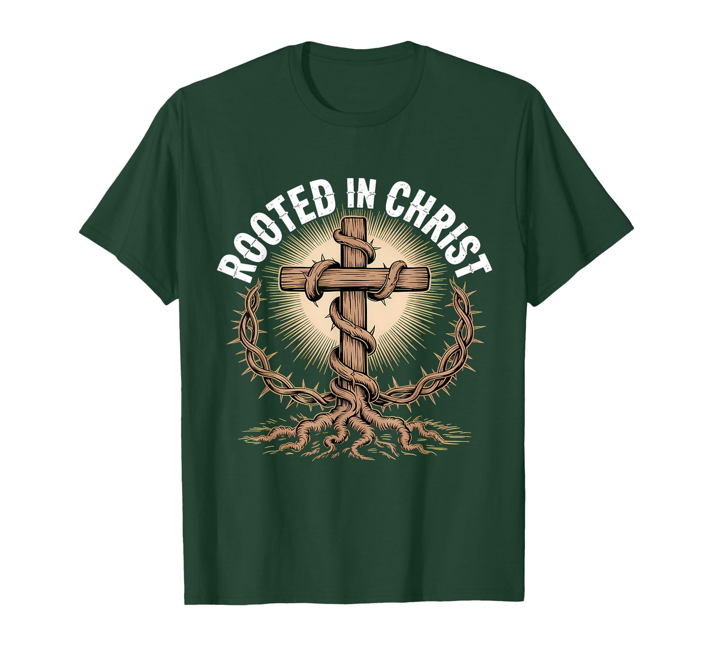 Rooted in Christ Jesus Cross Christian Faith T-Shirt