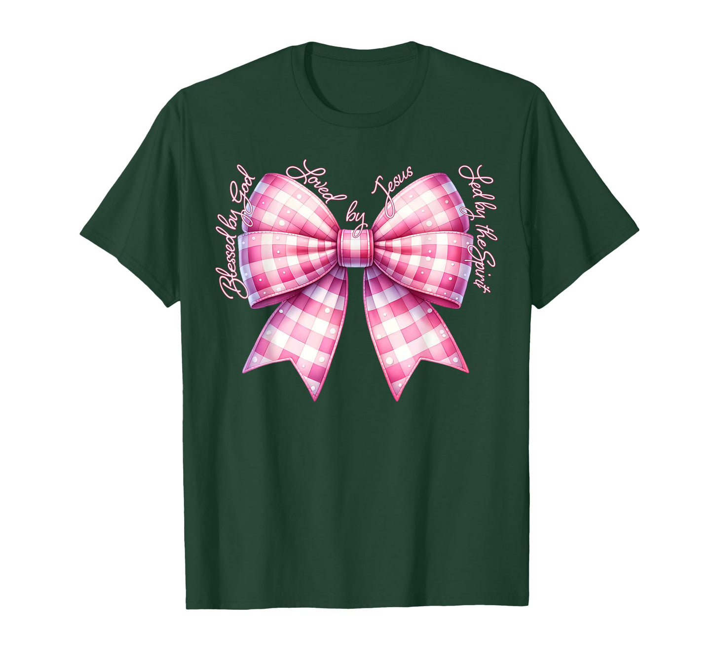 Blessed By God Loved By Jesus Pink Gingham Coquette Bow T-Shirt