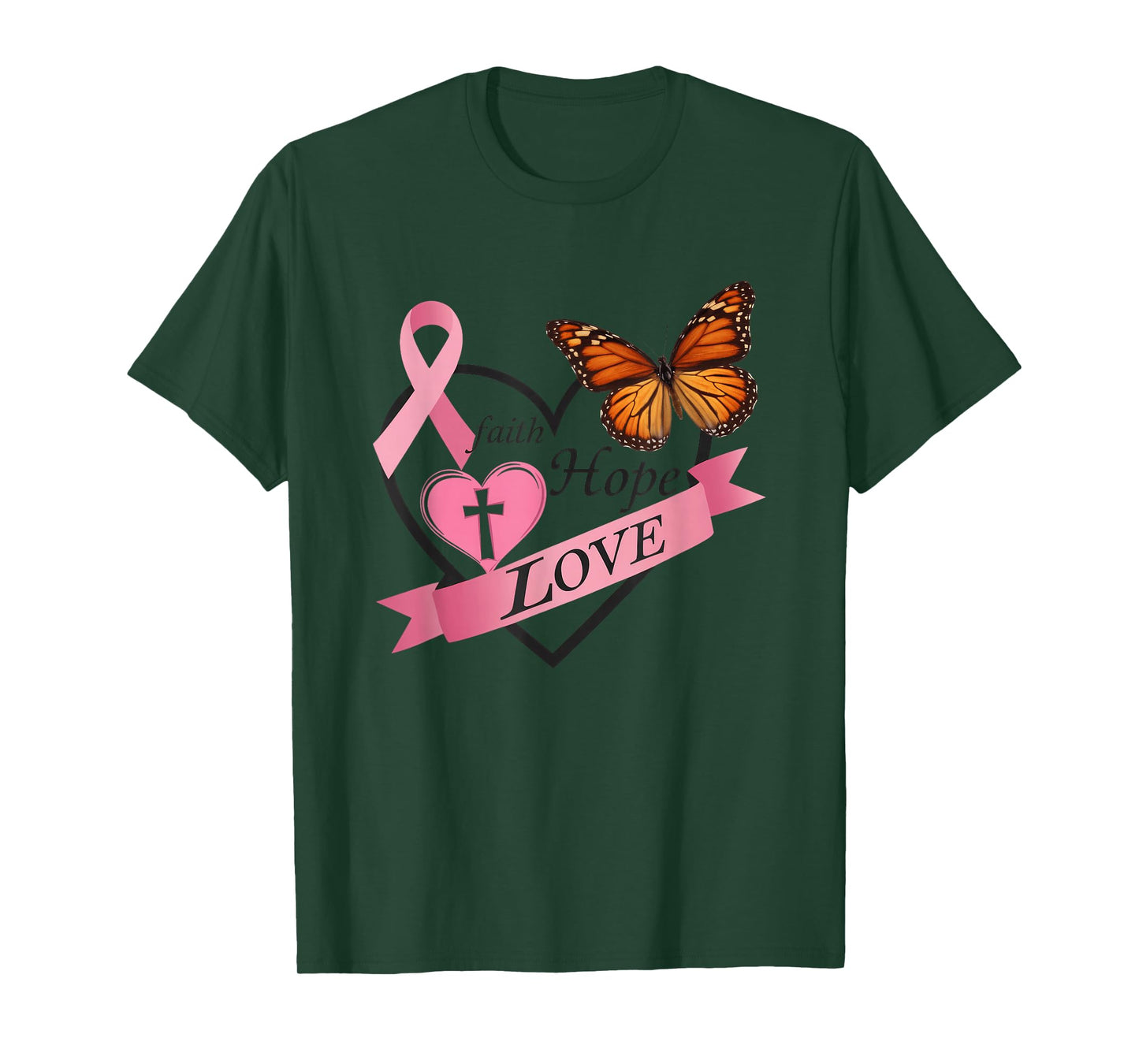 Faith Hope Love Butterfly Ribbon Heart T-Shirt