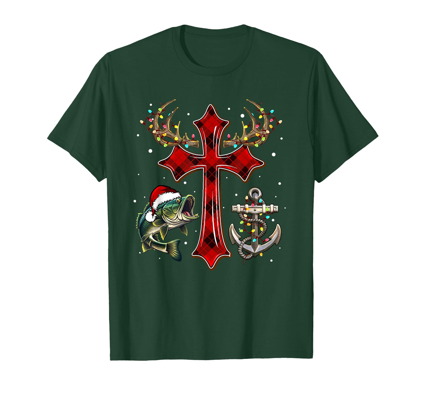 Christmas Hunting Fishing Cross Faith Christian Fisherman T-Shirt