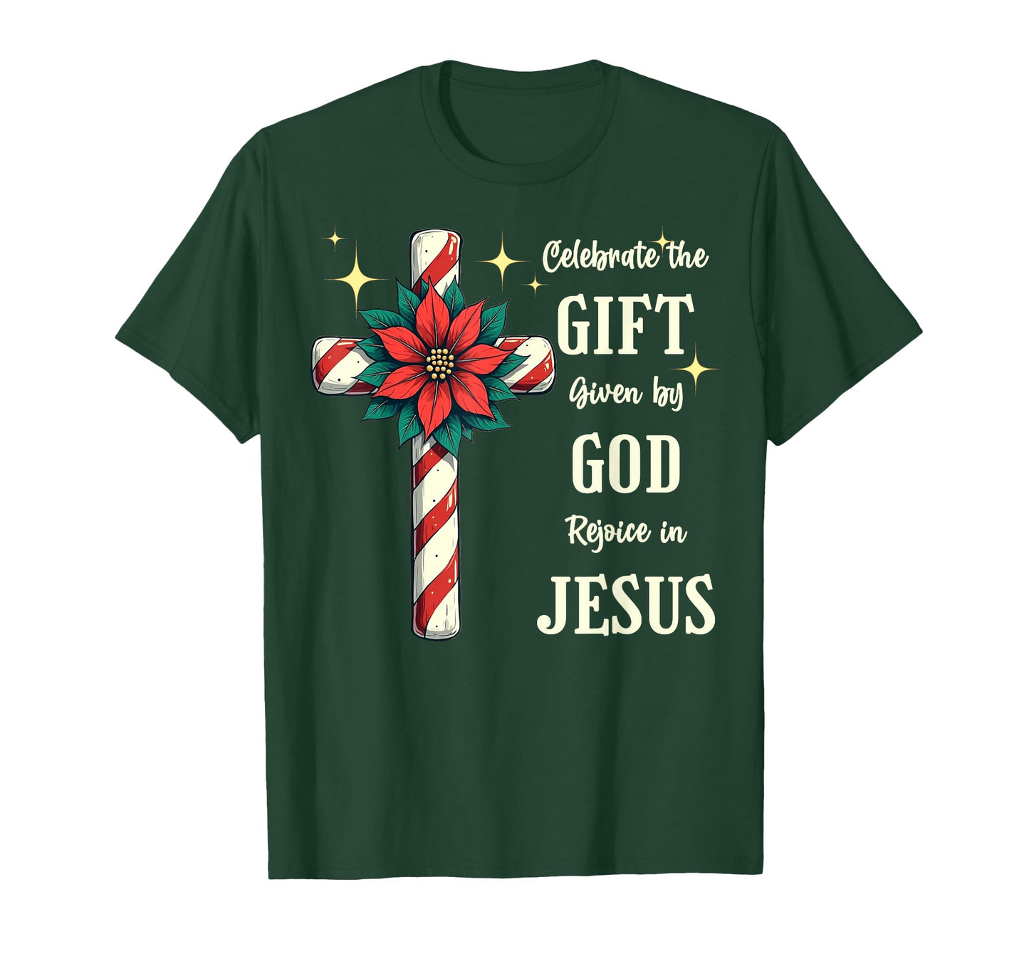 Celebrate Jesus Birth Christian Christmas Candy Cane Cross T-Shirt