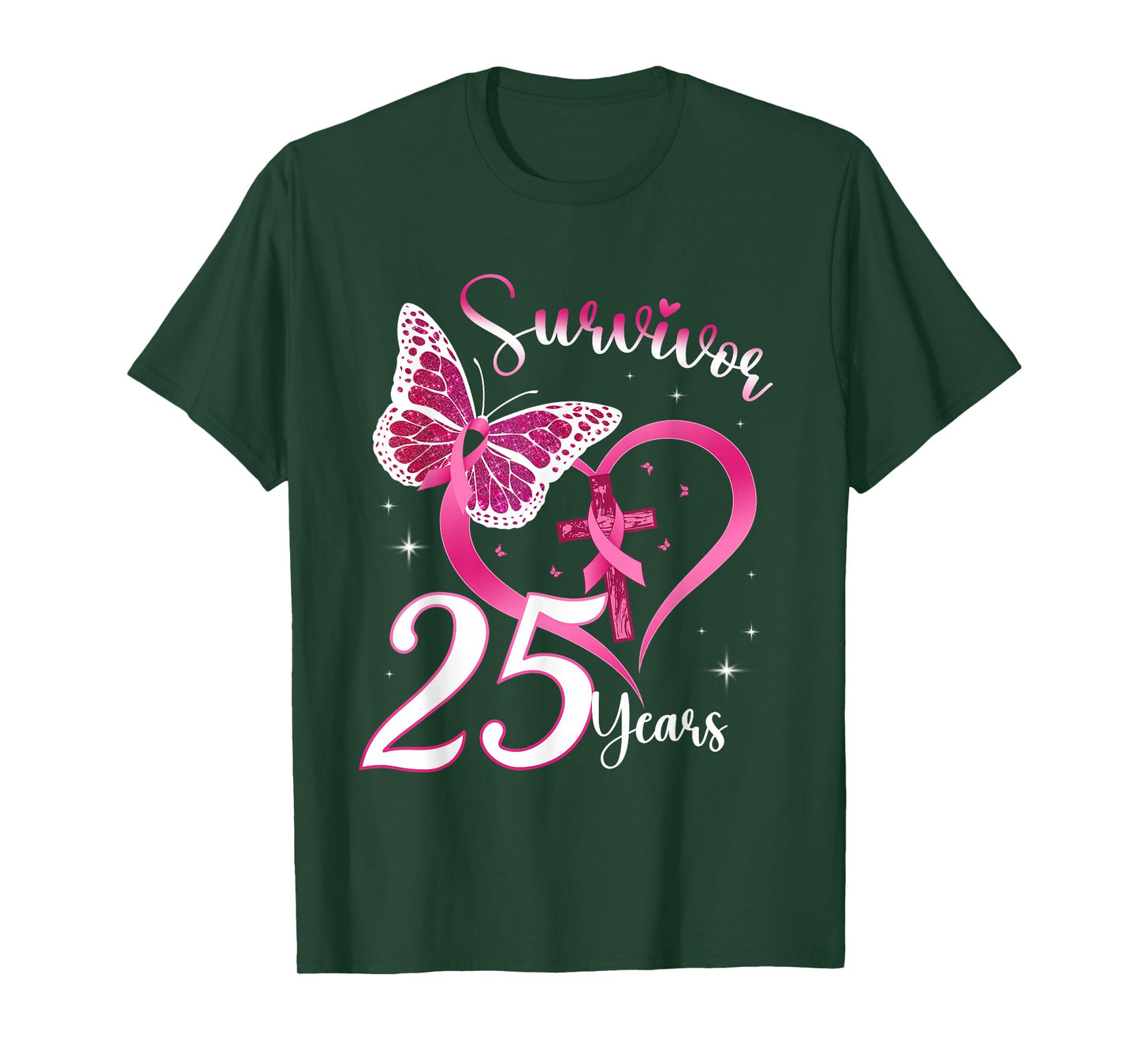 Breast Cancer Survivor Pink Ribbon Butterfly 25 Years Gift T-Shirt