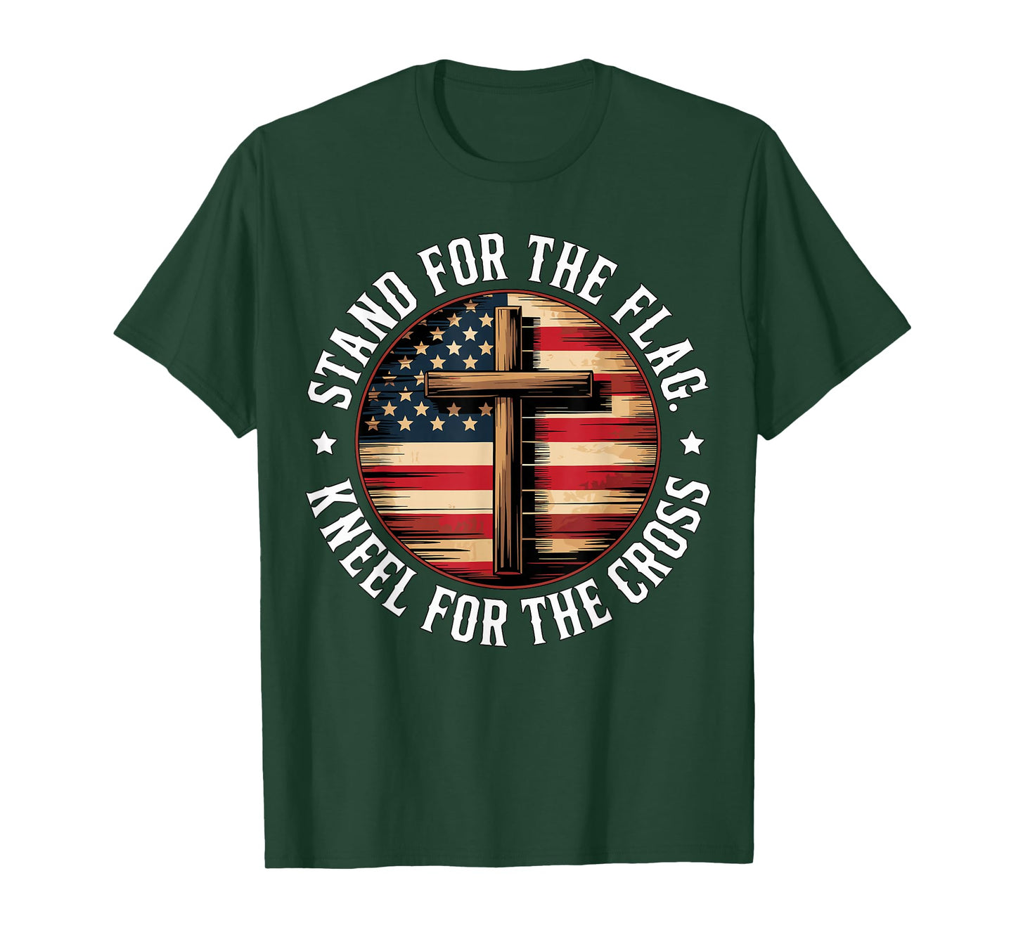 Christian Stand for The Flag Kneel for The Cross USA Faith T-Shirt