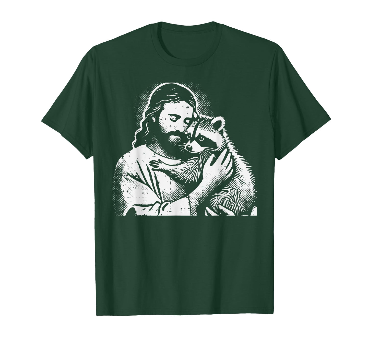 Christian Jesus Hugging Raccoon Animal Lover Men Women Kids T-Shirt