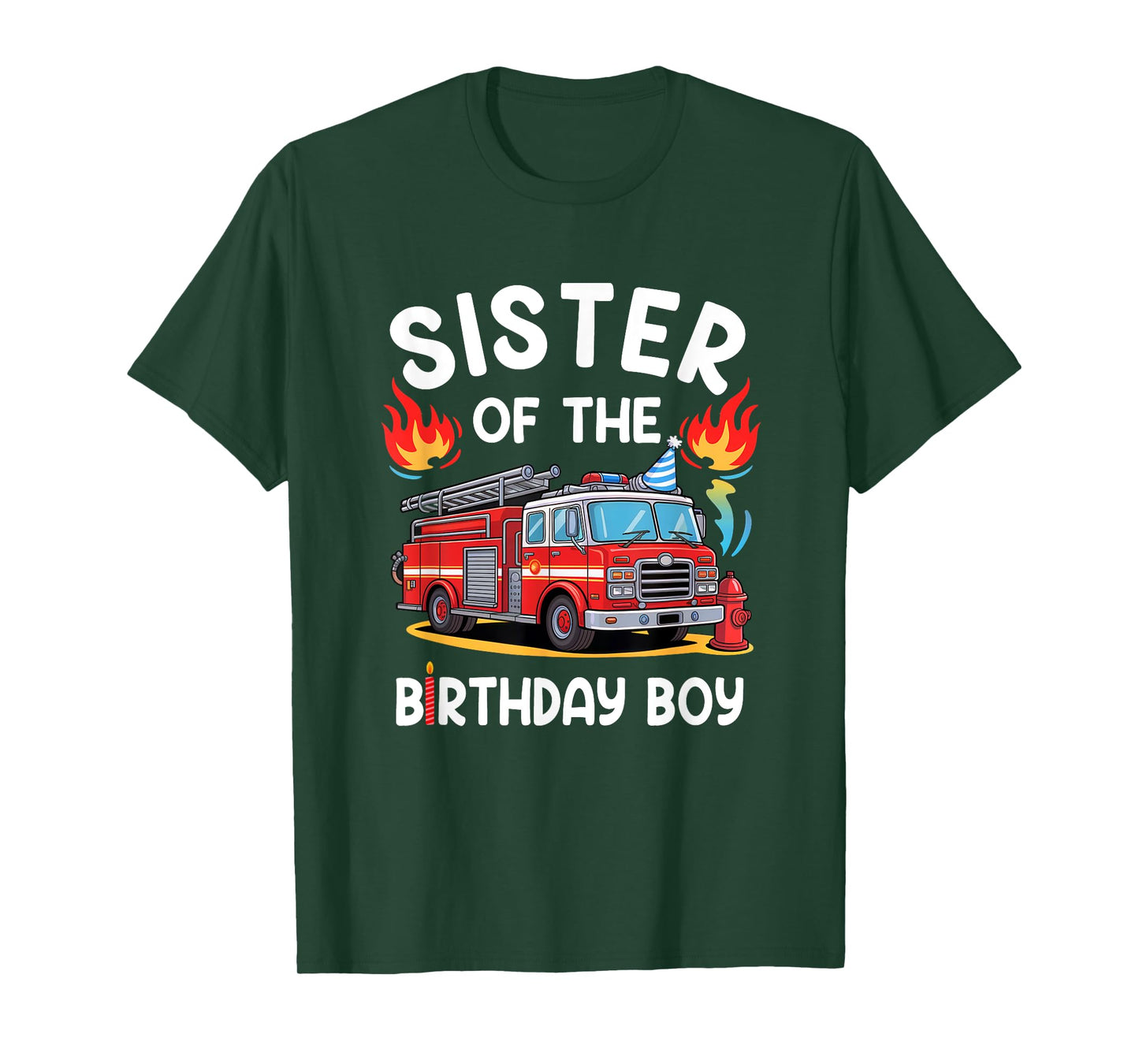 Sister Of The Birthday Boy Fire Truck Firefighter 1St Party T-Shirt