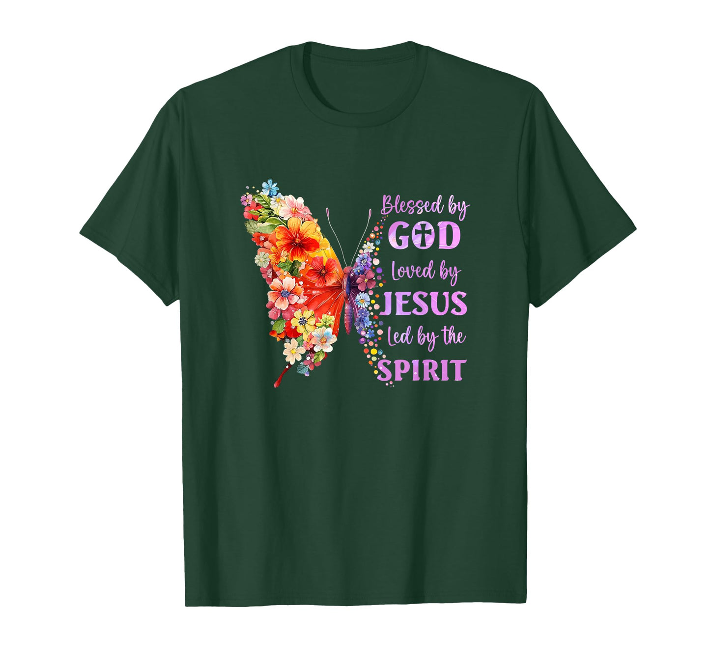 Blessed By God Loved By Jesus Butterfly Christian Women Girl T-Shirt
