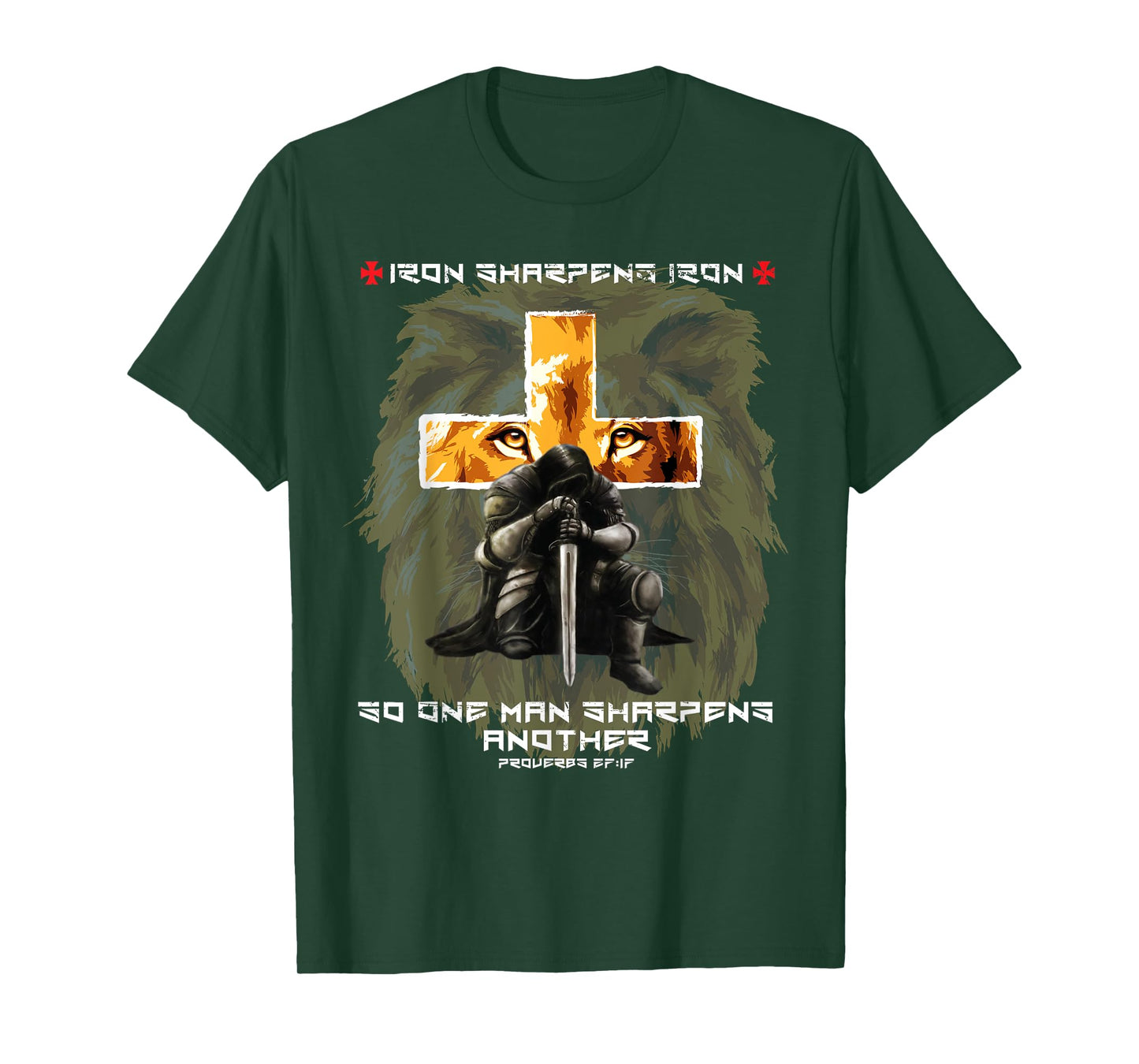 Iron Sharpens Iron Christian Scripture Crosses Lion Graphic T-Shirt