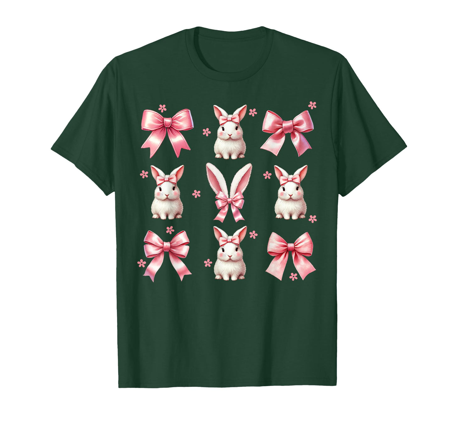 Girls Women Bunny Rabbit Coquette Pink Bow Happy Easter Day T-Shirt