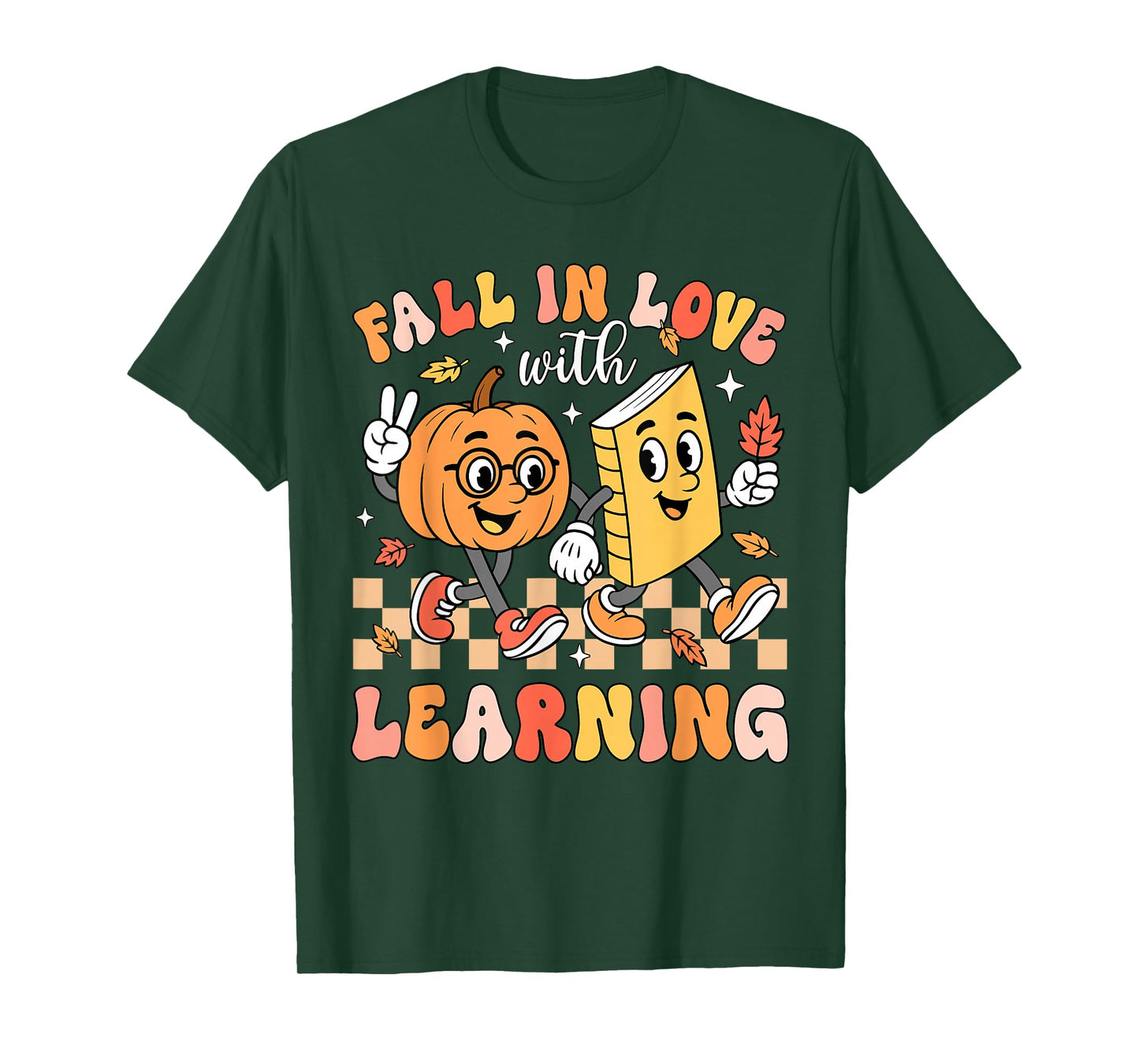 Retro Fall In Love With Learning Autumn Pumpkin Teacher T-Shirt
