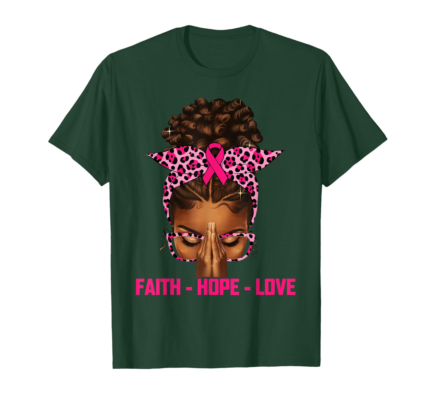 Faith Hope Love Black Women Afro Christian Breast Cancer T-Shirt