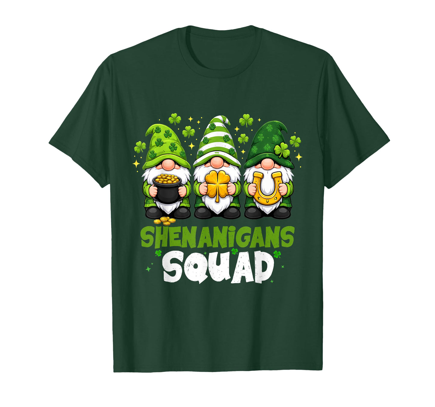 St Patricks Day Gnomes Shenanigans Squad Saint Pattys Womens T-Shirt - T-Shirt | Forest