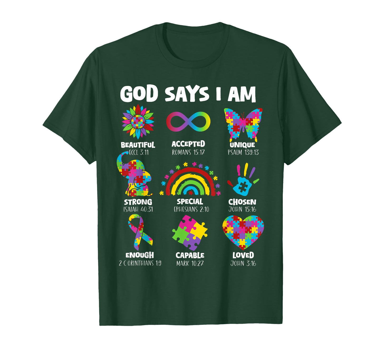 God Says I Am Autism Christian Boy Girl Kid Autism Awareness T-Shirt