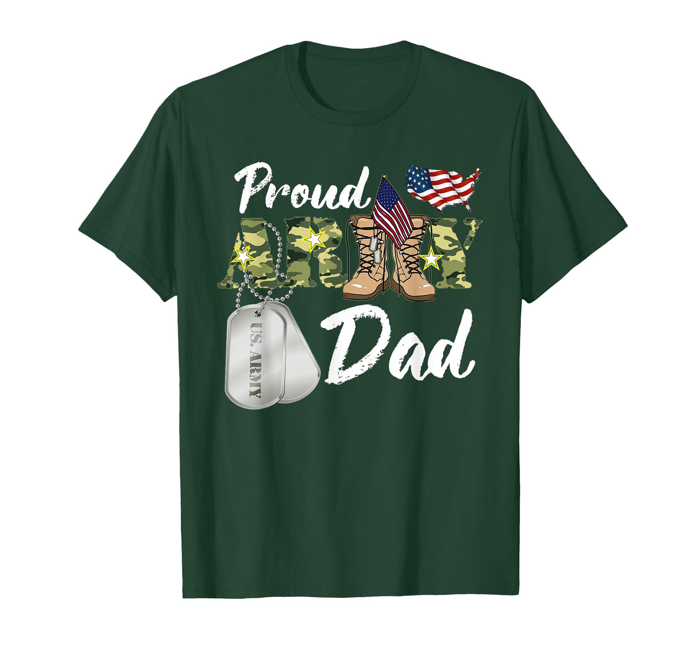 Proud Army Dad Military Dad with Dog Tag US Flag T-Shirt for Men Women Kids