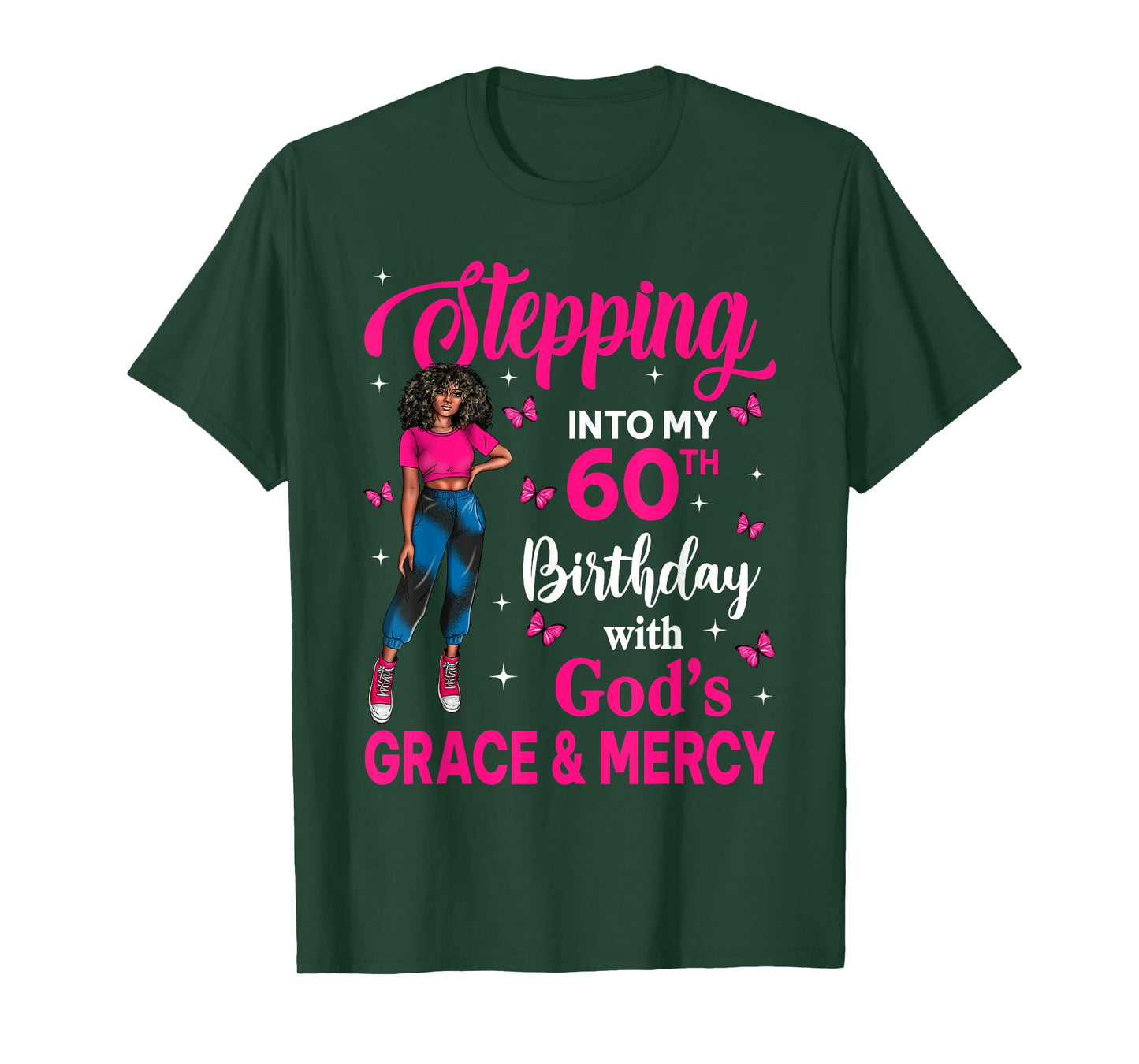 Steppin Into My 60th Birthday Black Girl Bday Afro Woman T-Shirt