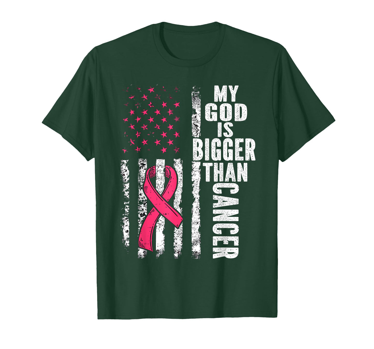 My God is Bigger Than Cancer Breast Cute Pink Ribbon Jesus T-Shirt